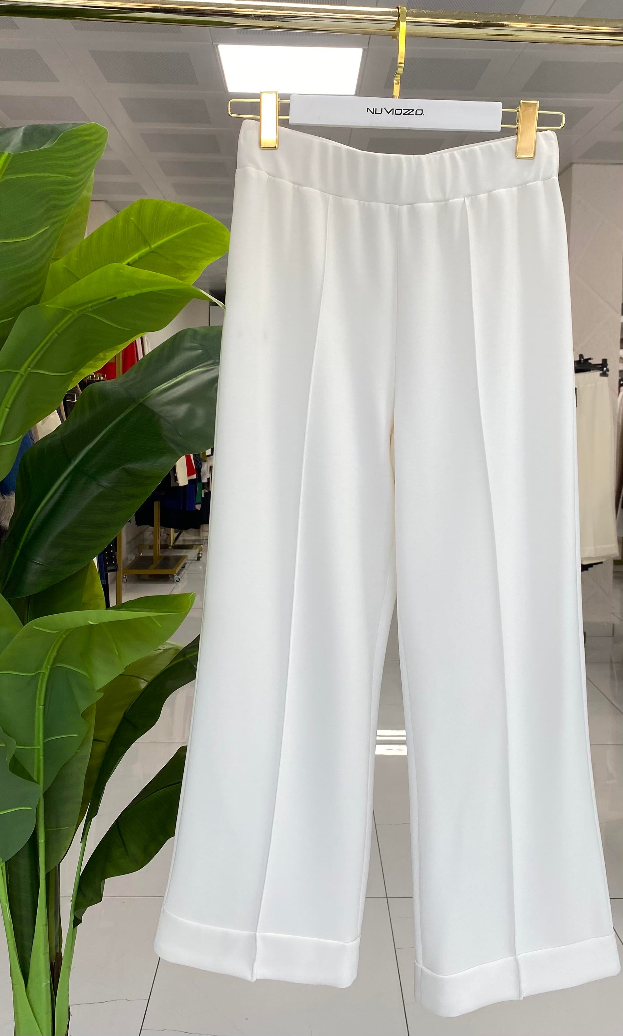 Sentez Nervürlü Bambu Duble Paça Pantolon Ekru