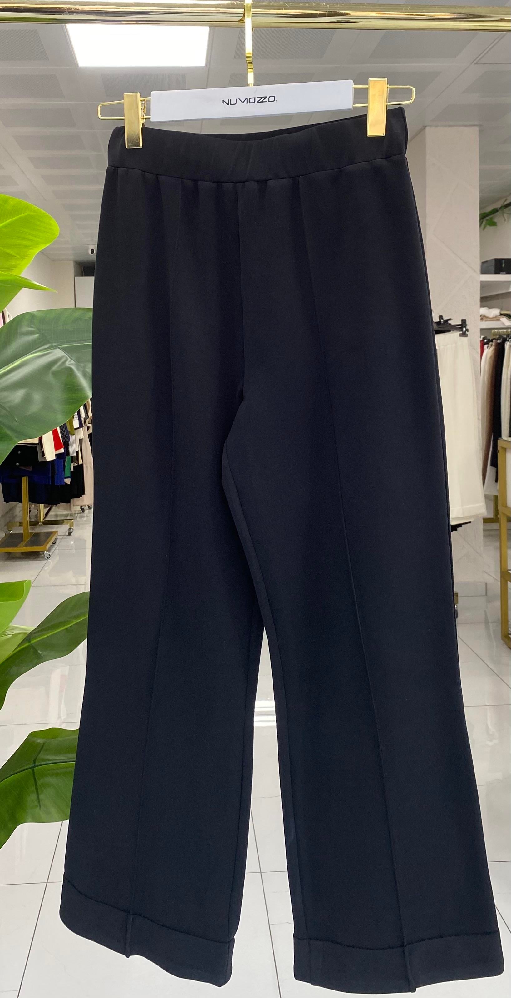 Sentez Nervürlü Bambu Duble Paça Pantolon Siyah