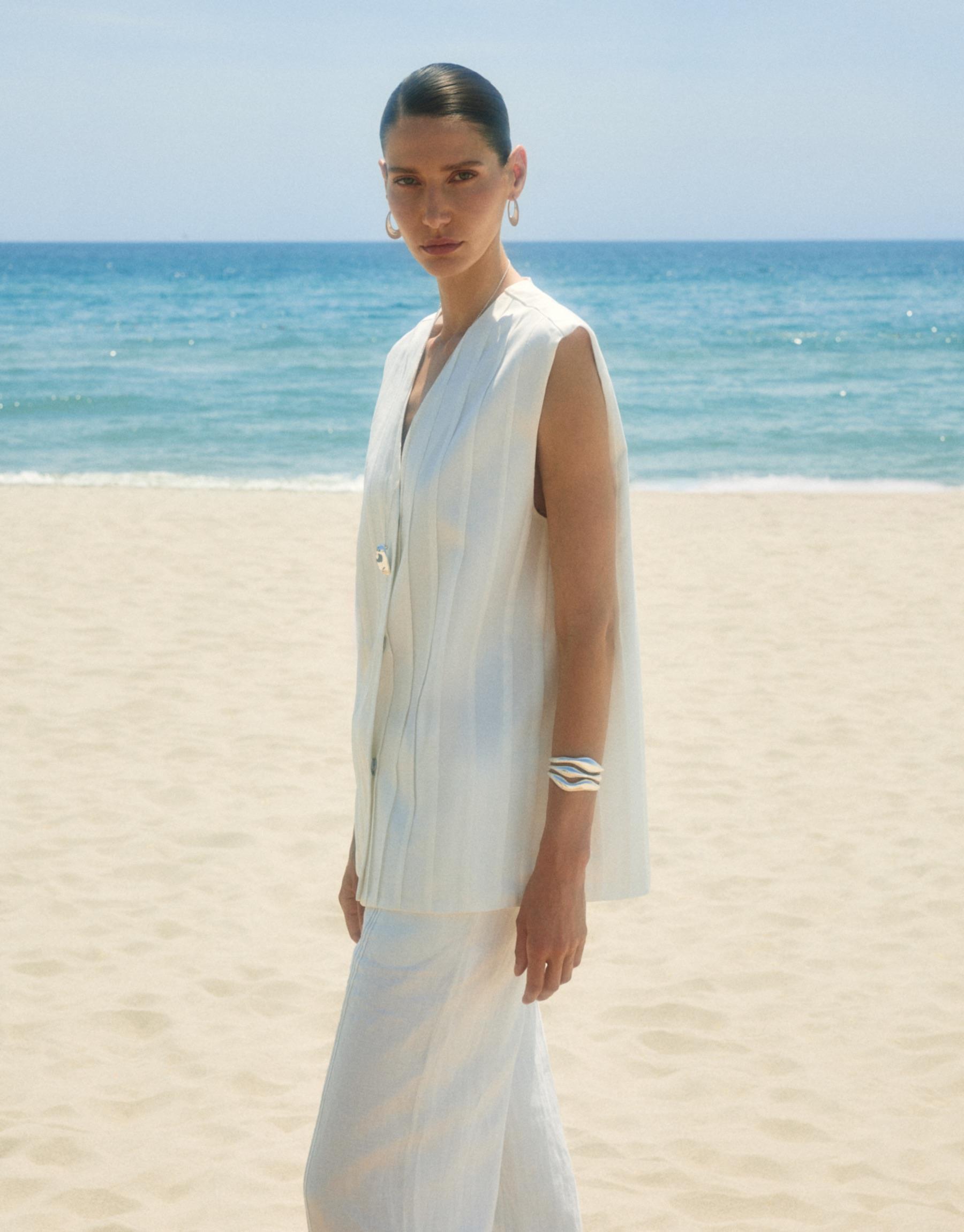 Serpent Keten Yelek Beyaz