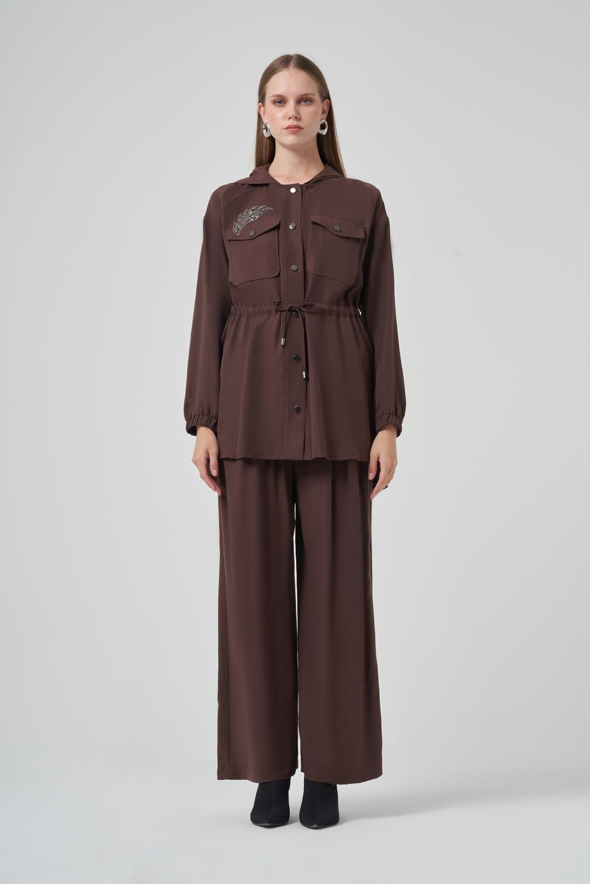 Taş İşlemeli Pantolonlu Takım - Bitter