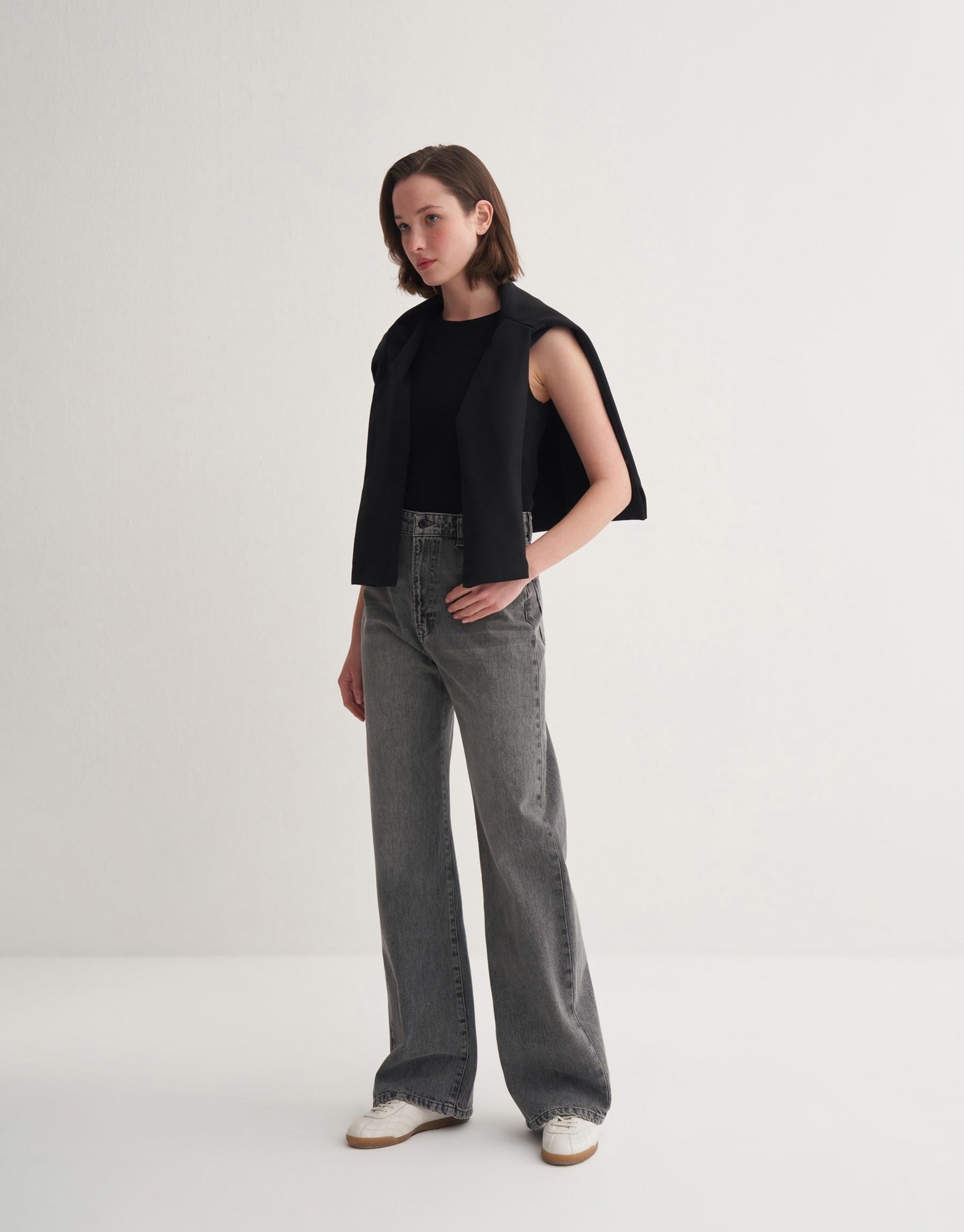 Yüksek Bel Wide Leg Jean Gri