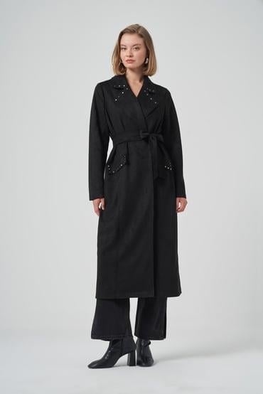 Zımba Detay Süet Kap - Siyah