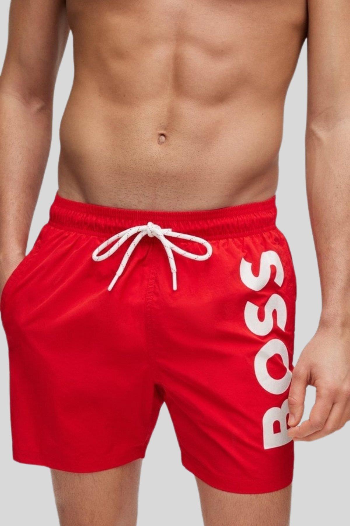 Boss Erkek Baskılı Deniz Şortu Kırmızı