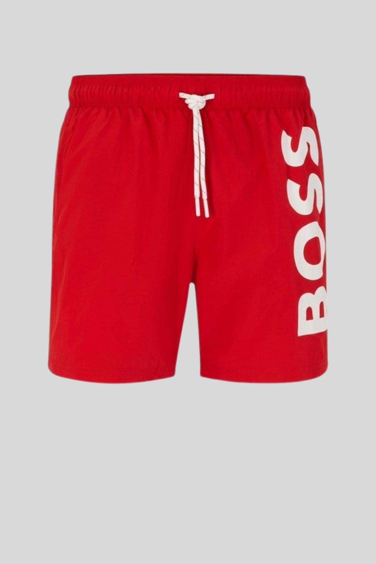 Boss Erkek Baskılı Deniz Şortu Kırmızı