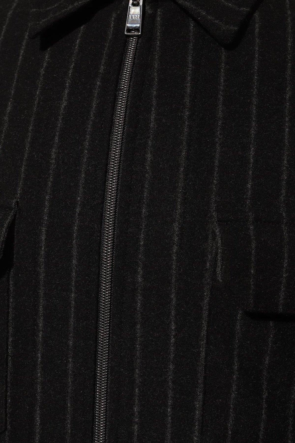 Boss Erkek Çizgili Fermuarlı Yün Ceket Siyah