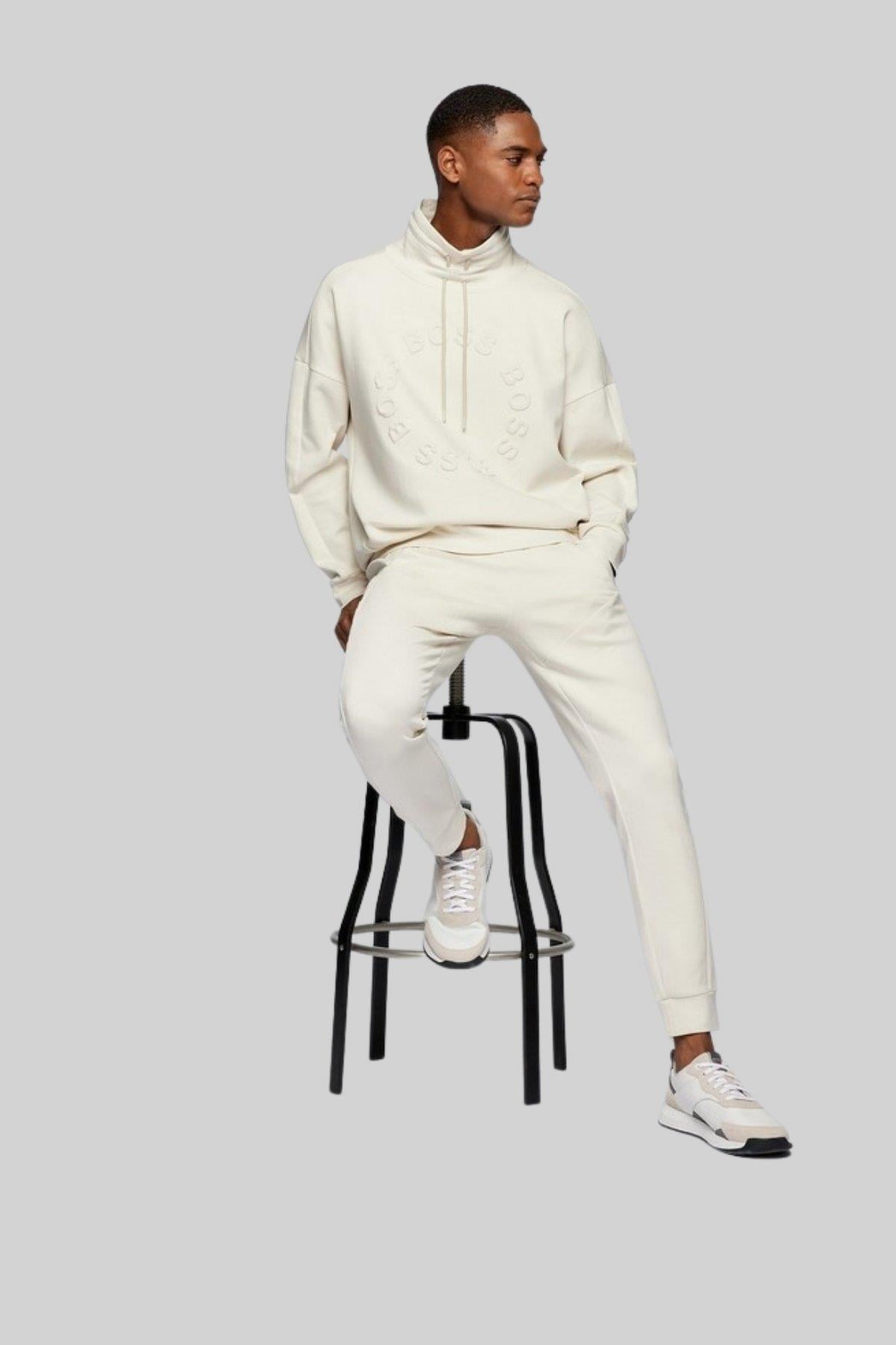 Boss Erkek Regular Fit Kabartma Çember Logolu Sweatshirt Bej
