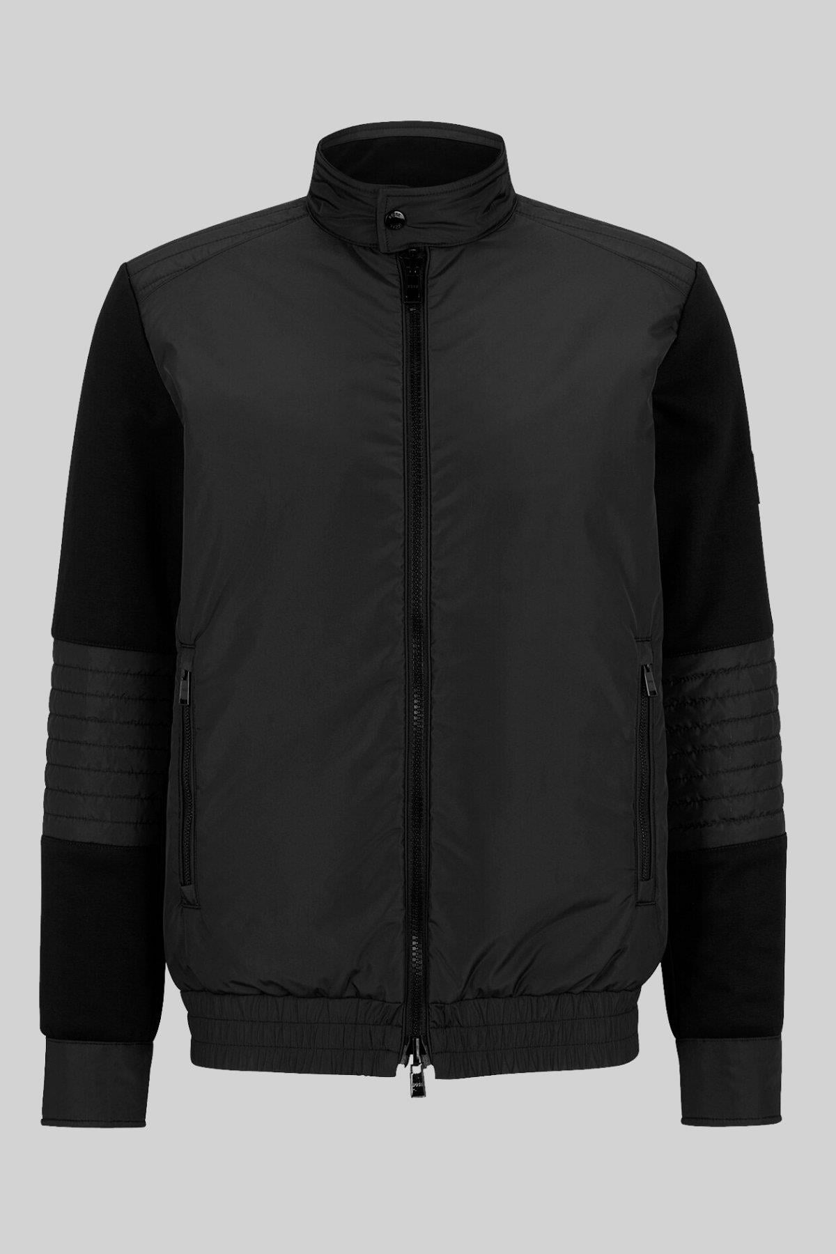 Boss Erkek Regular Fit Logolu Çift Taraflı Dik Yaka Fermuarlı Ceket Siyah