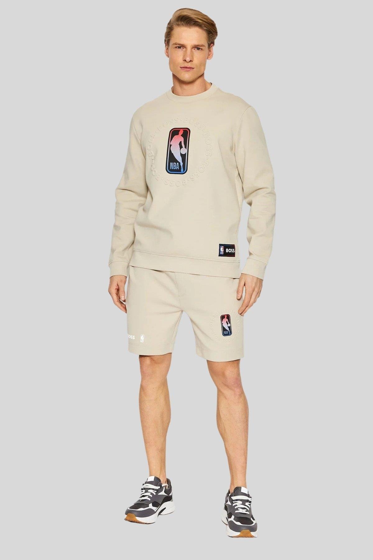 Boss Erkek Regular Fit NBA Windmill Sweatshirt Krem