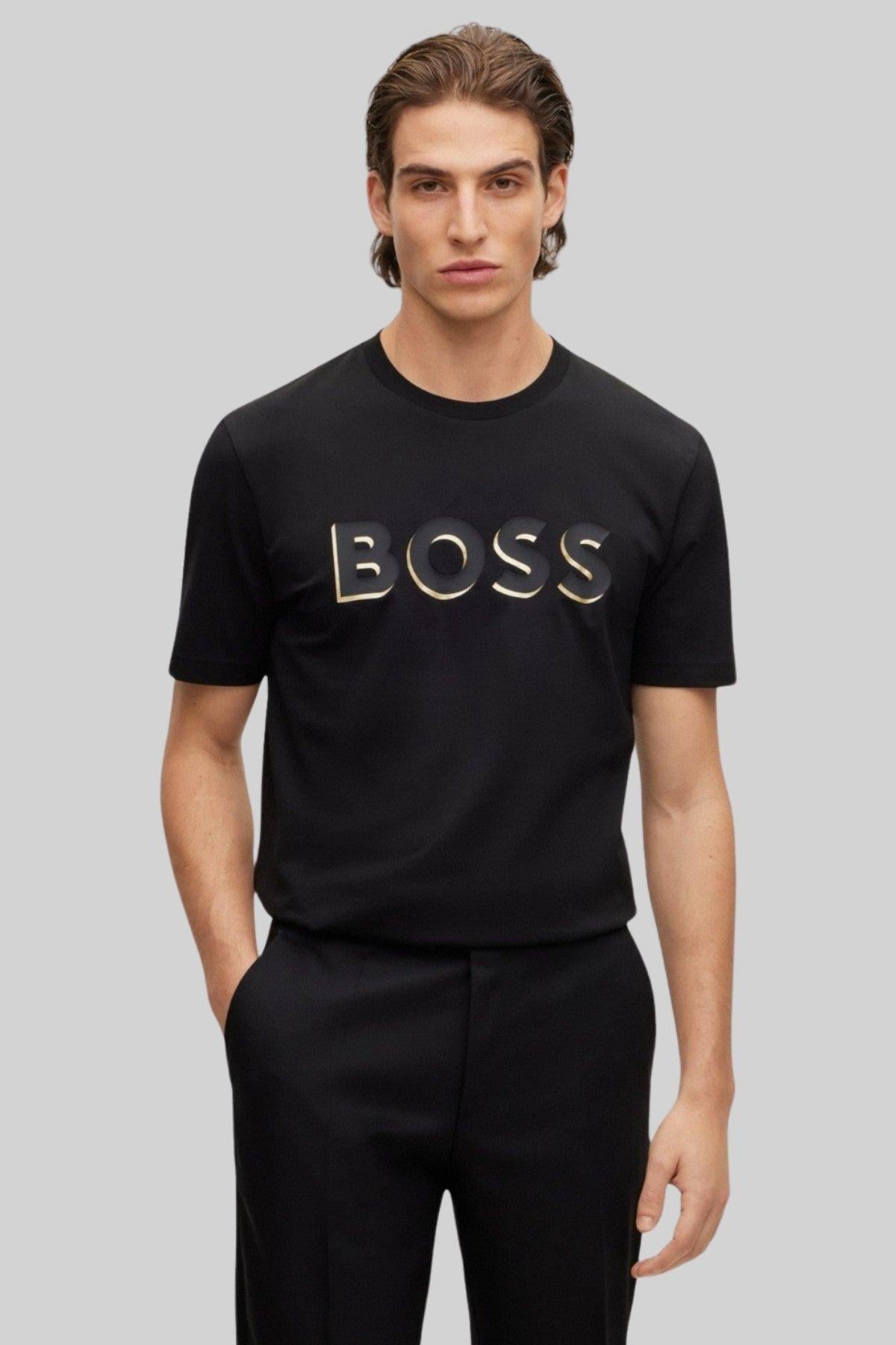 Boss Erkek Regular Fit Pamuklu Bisiklet Yaka T-Shirt Siyah