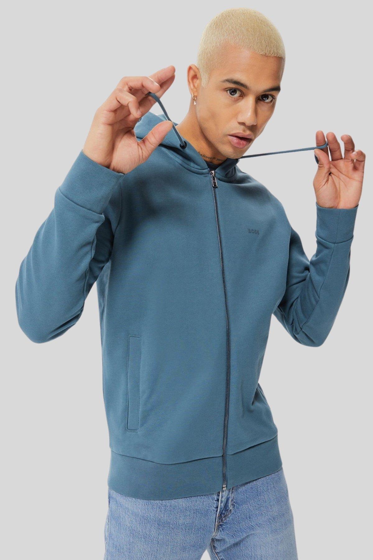Boss Erkek Regular Fit Seeger Kapüşonlu Sweatshirt Mavi