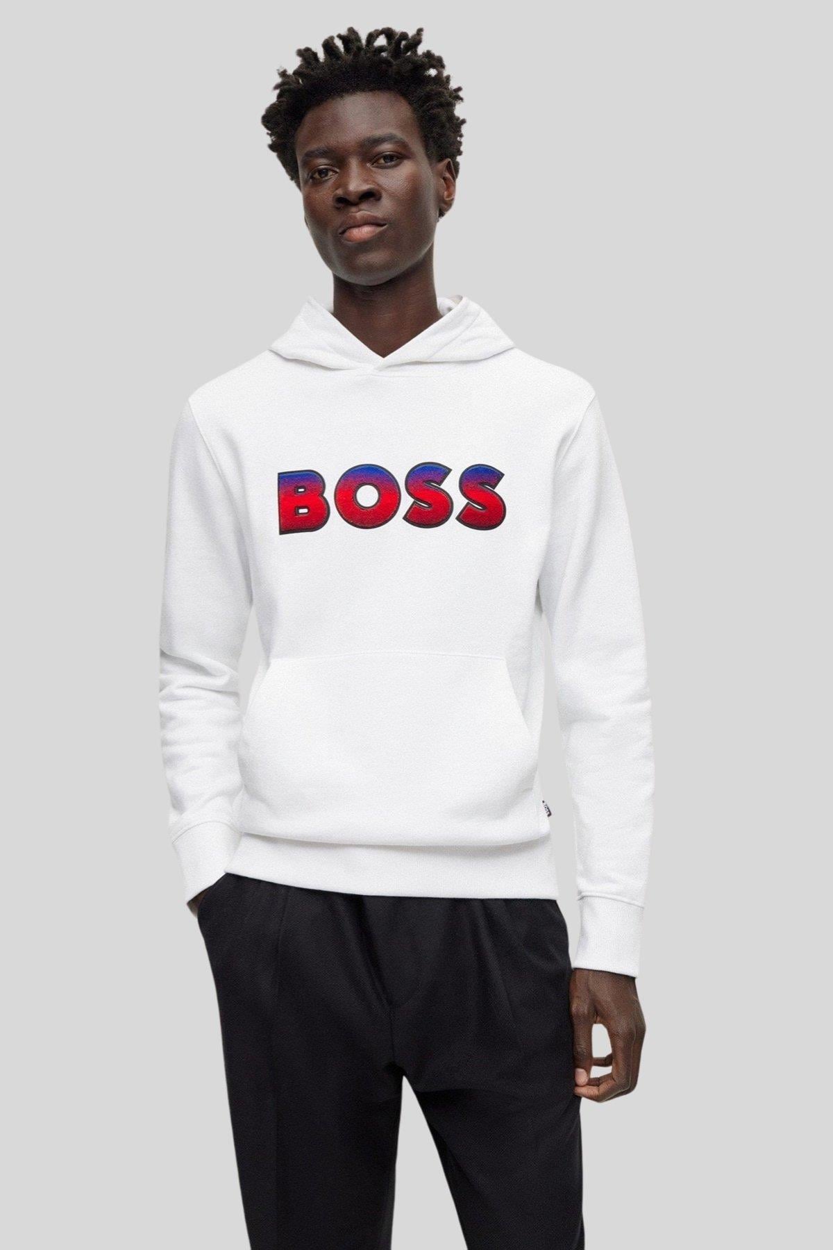 Boss Kapüşonlu Regular Fit Erkek Sweatshirt Beyaz