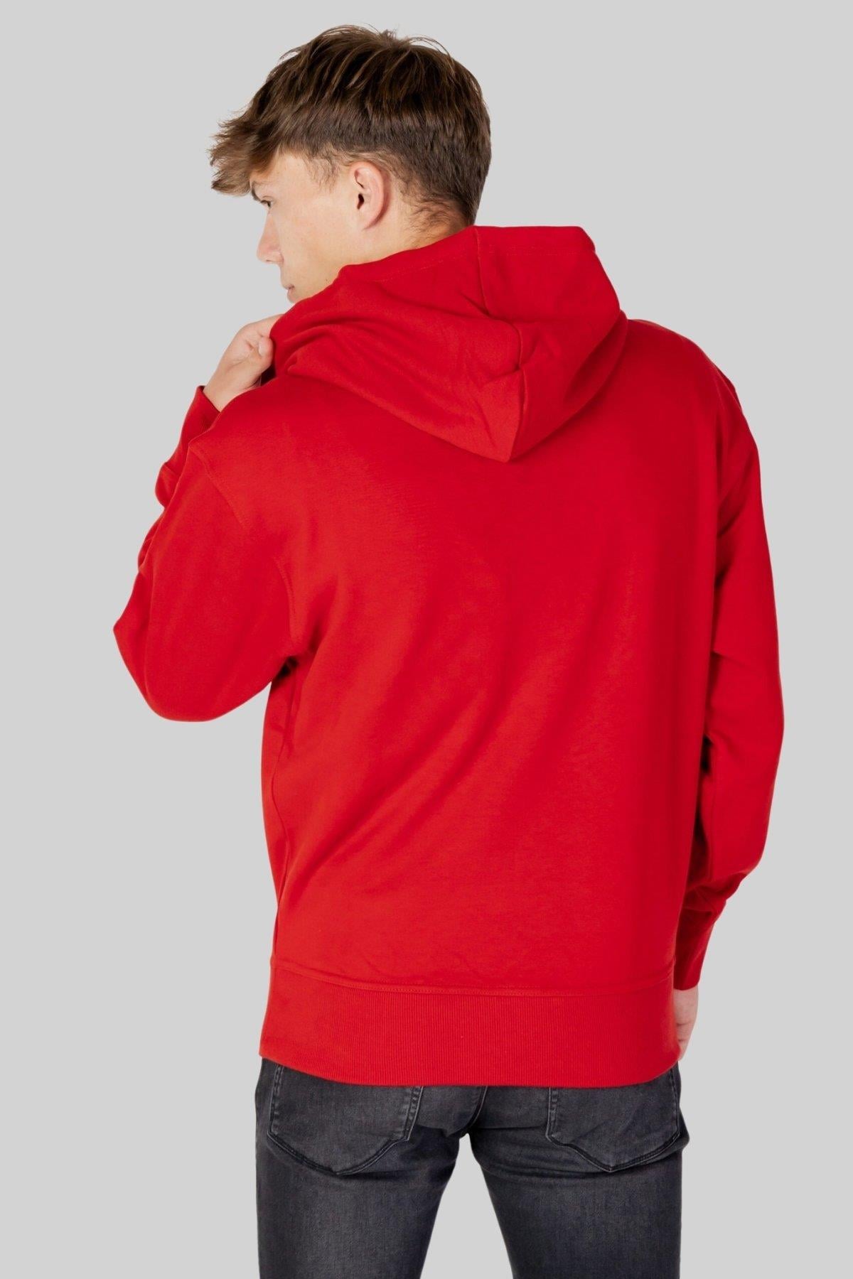 Boss Logolu Baskılı Kapüşonlu Erkek Beyaz Sweatshirt Kırmızı