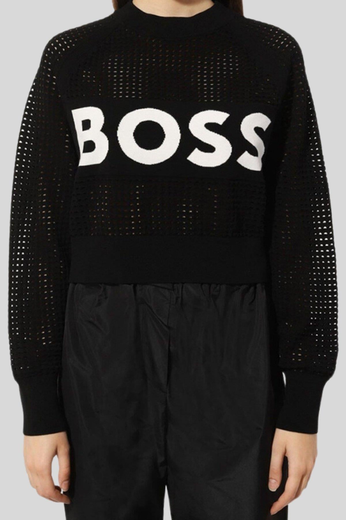 Boss Marka Logolu Regular Fit Kadın Kazak Siyah