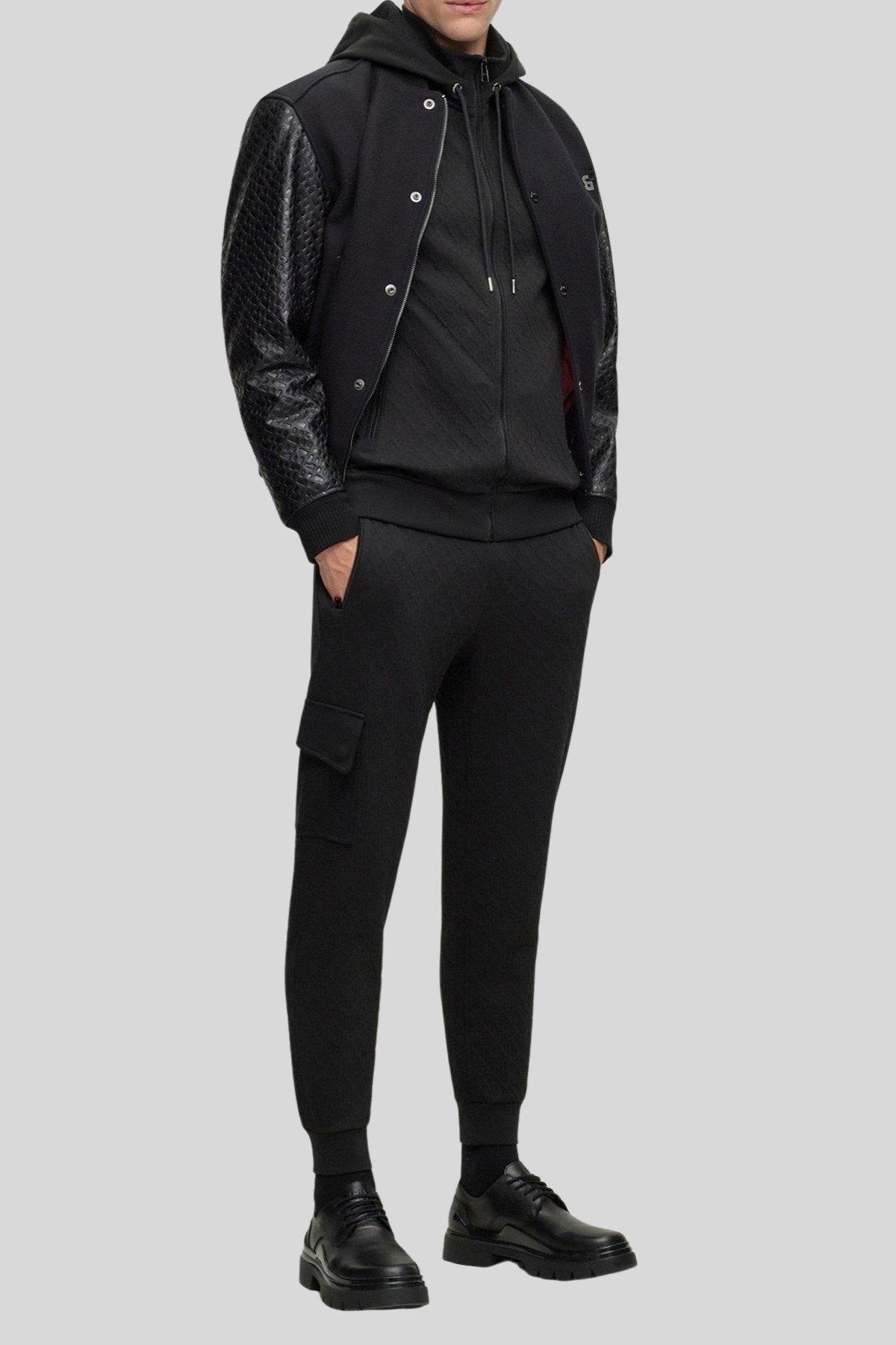 Boss Monogram Jakarlı Kapüşonlu Regular Fit Erkek Sweatshirt Siyah