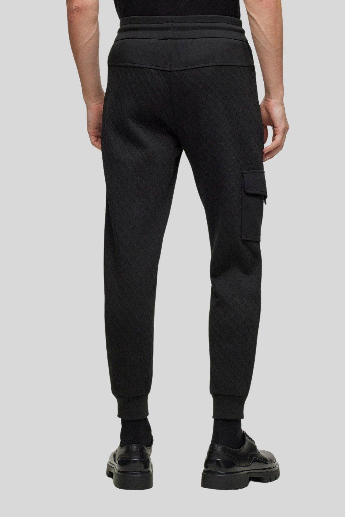 Boss Monogram Jakarlı Oversize Spor Erkek Siyah Pantolon Siyah