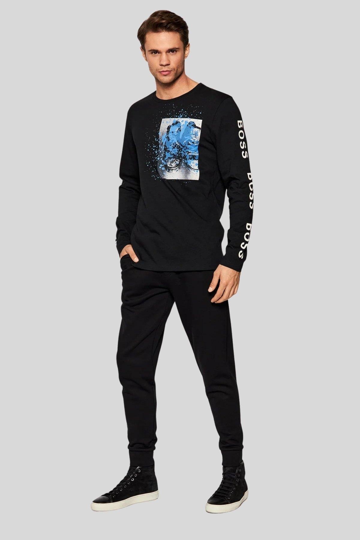 Boss Regular Fit Bisiklet Yaka Uzun Kol Erkek T-Shirt Siyah