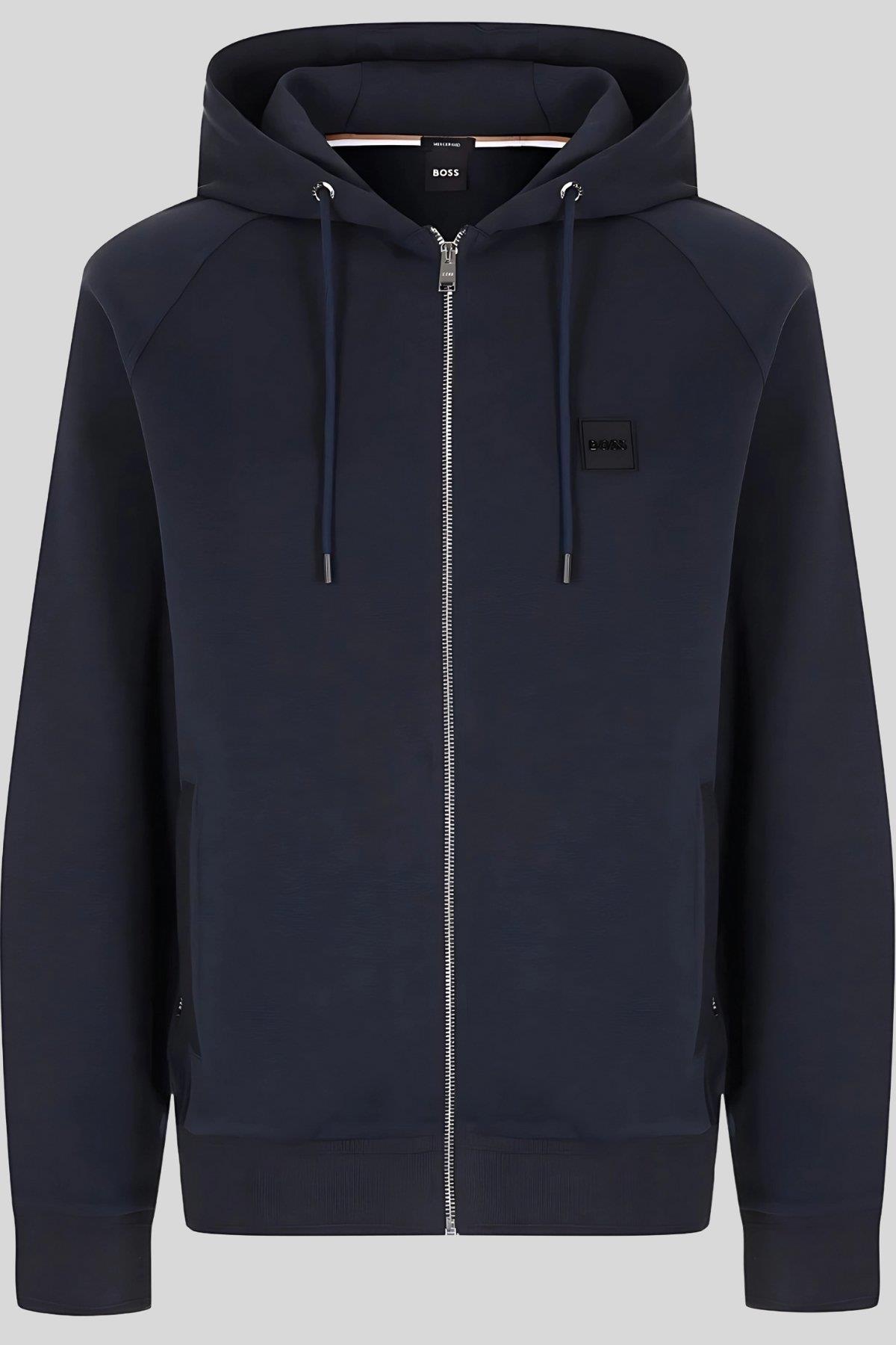 Boss Regular Fit Kapüşonlu Tam Fermuarlı Erkek Sweatshirt Lacivert