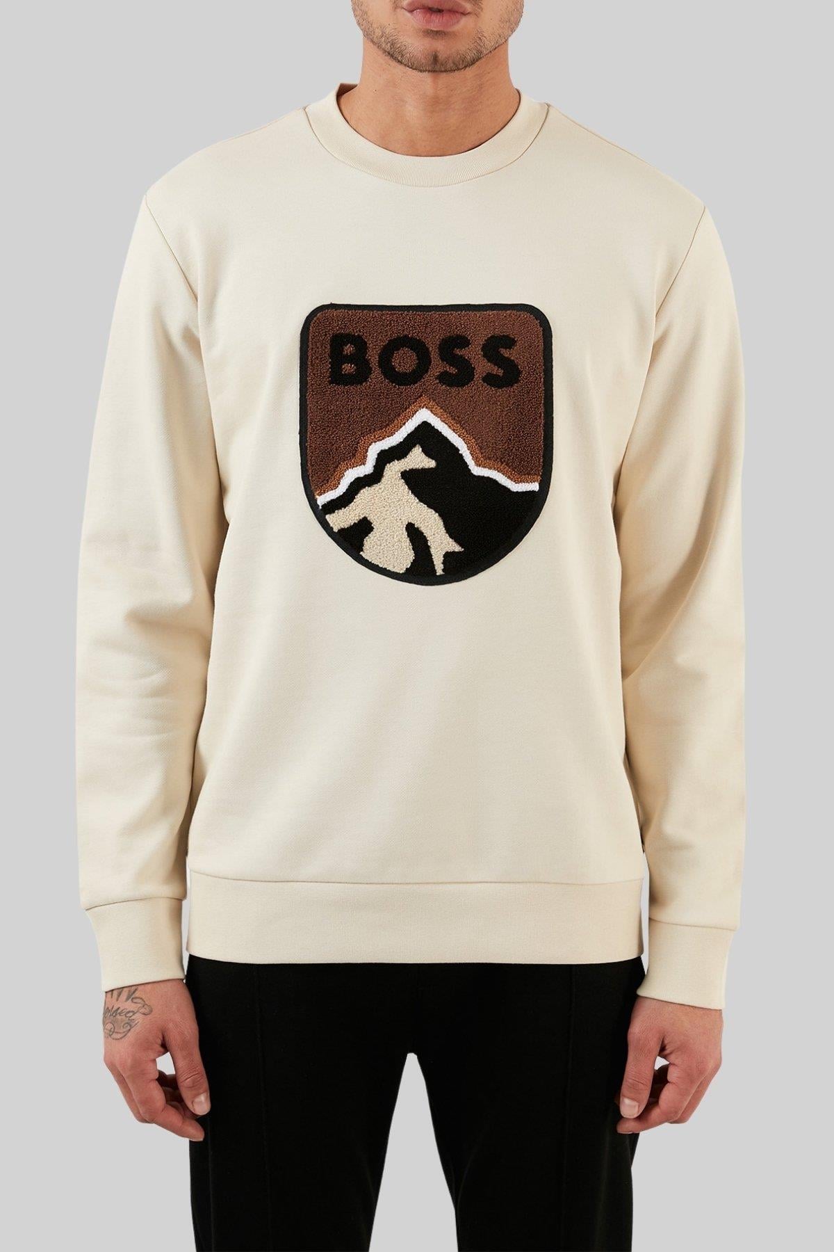 Boss Regular Fit Oversize Erkek Sweatshirt Bej