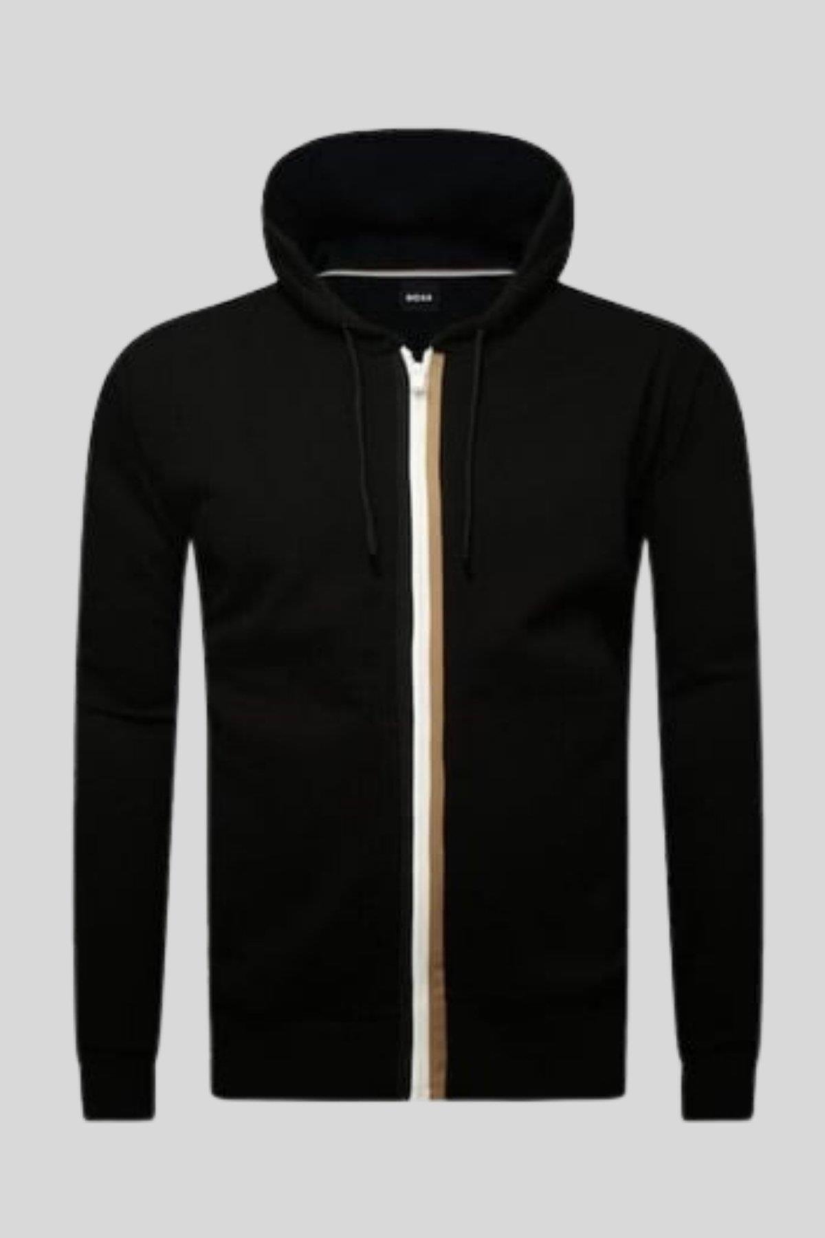 Boss Regular Fit Tam Fermuar Kapüşonlu Erkek Sweatshirt Siyah