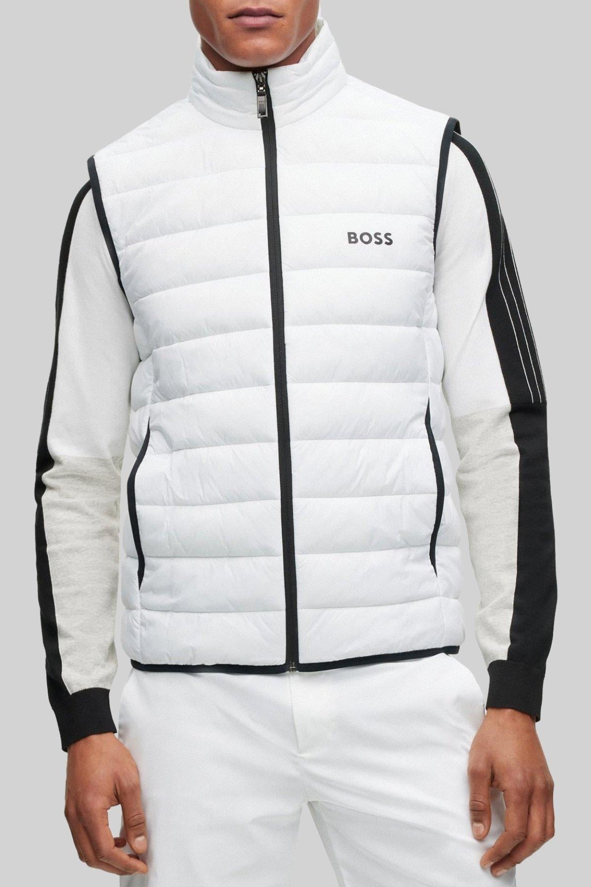 Boss Su Geçirmez Regular Fit Dik Yaka Erkek Yelek Beyaz