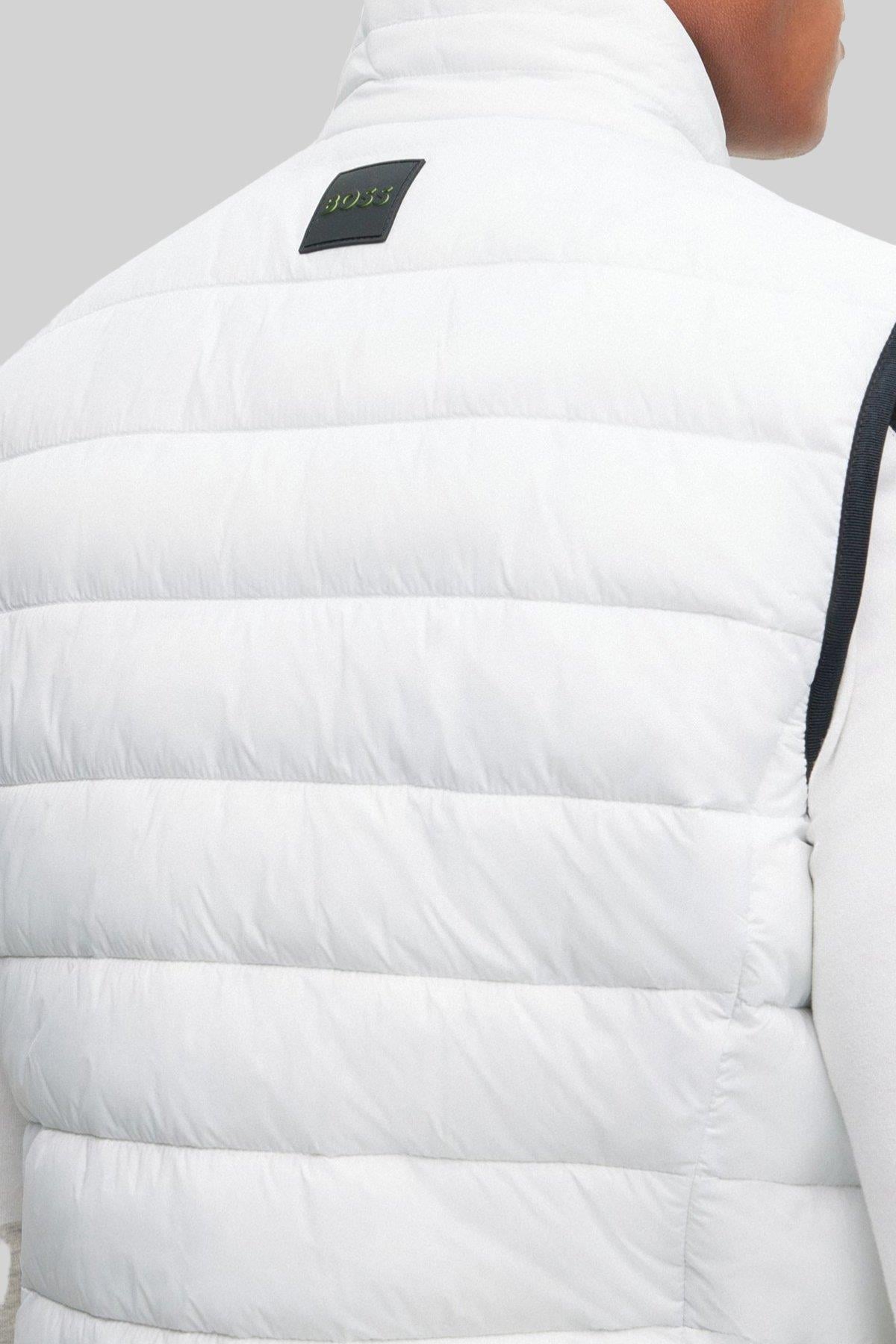 Boss Su Geçirmez Regular Fit Dik Yaka Erkek Yelek Beyaz