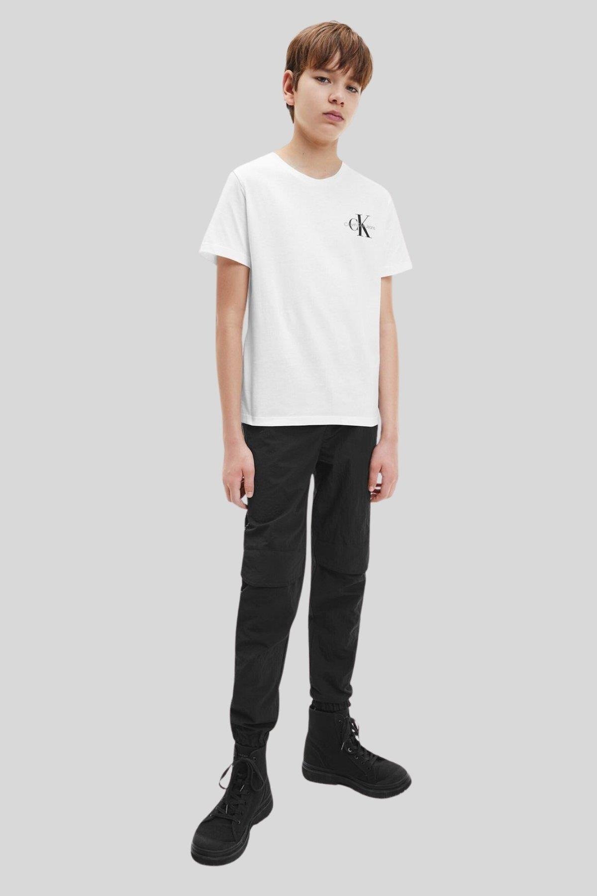 Calvin Klein Erkek Çocuk Monogram Bisiklet Yaka Kısa Kollu T-Shirt Beyaz