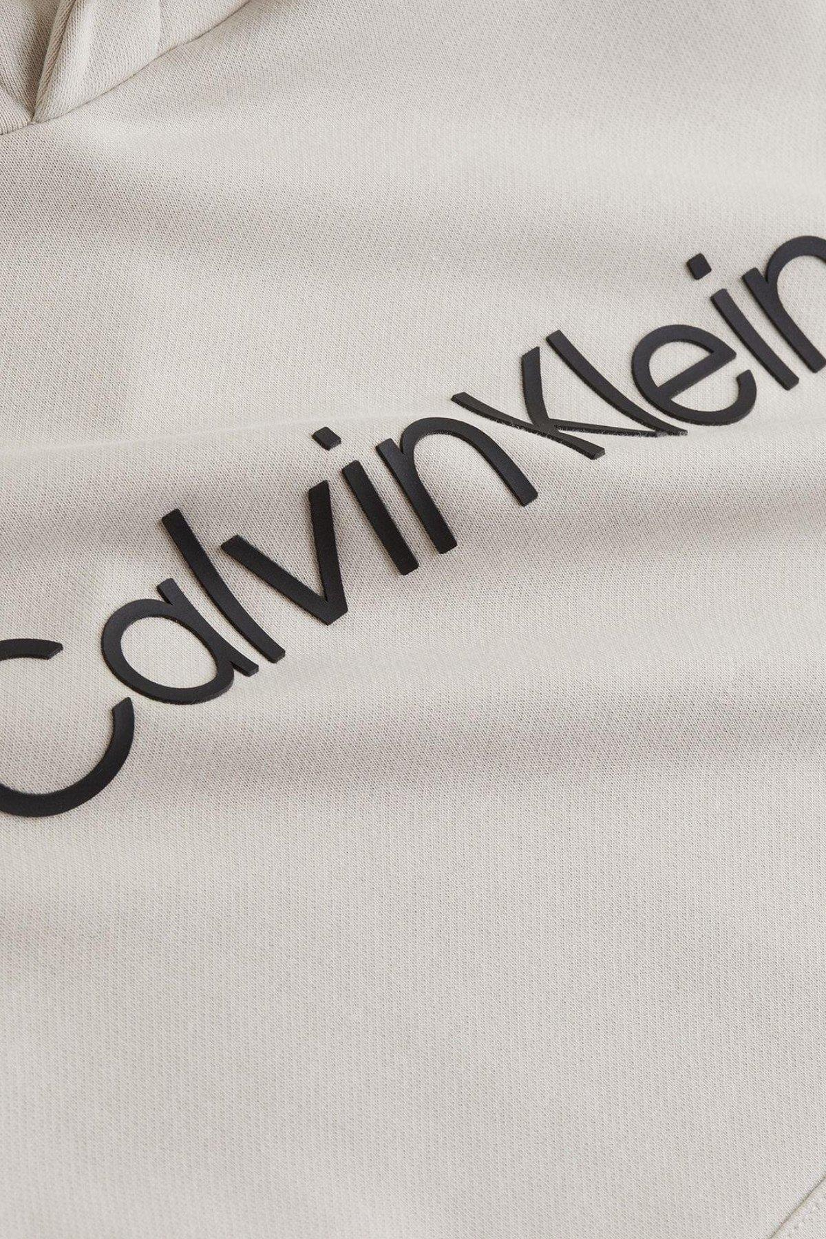 Calvin Klein Erkek Regular Fit Marka Logolu Kapüşonlu Sweatshirt Bej