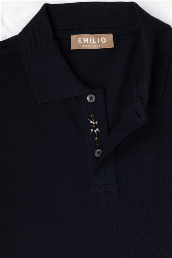 Erkek Kol Bantlı Boncuk İşleme Polo Yaka Erkek T-Shirt