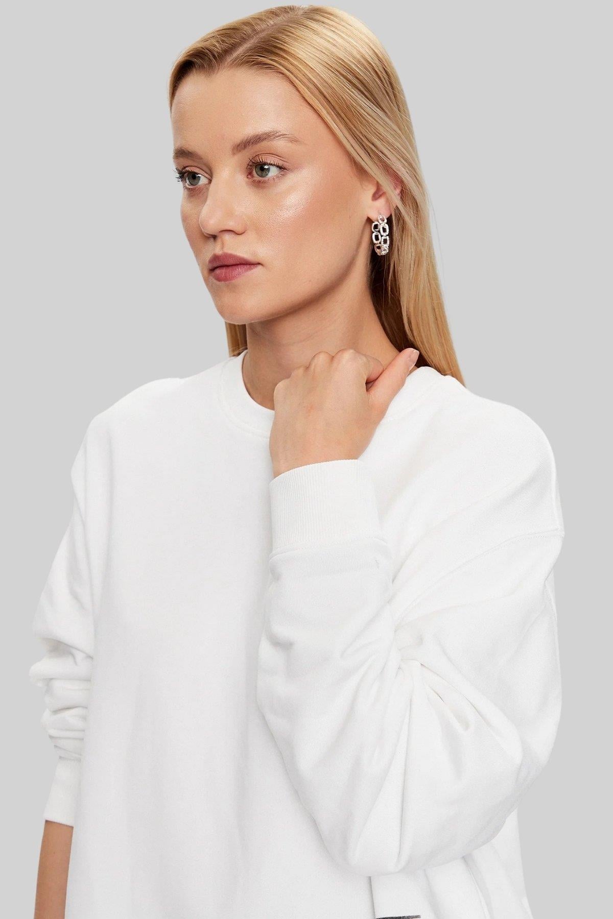 Hugo Boss Oversize Bisiklet Yaka Kadın Sweatshirt Beyaz