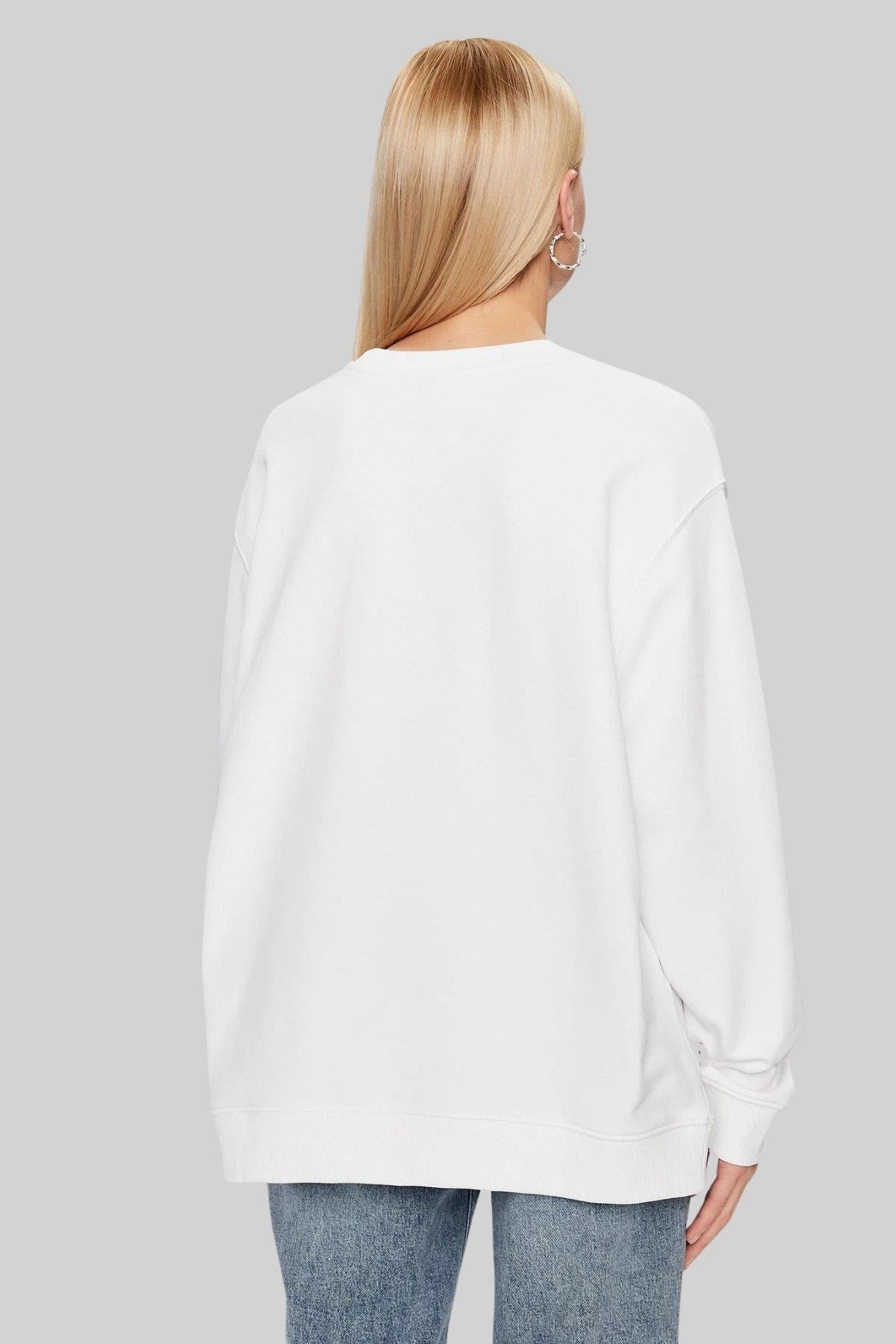 Hugo Boss Oversize Bisiklet Yaka Kadın Sweatshirt Beyaz