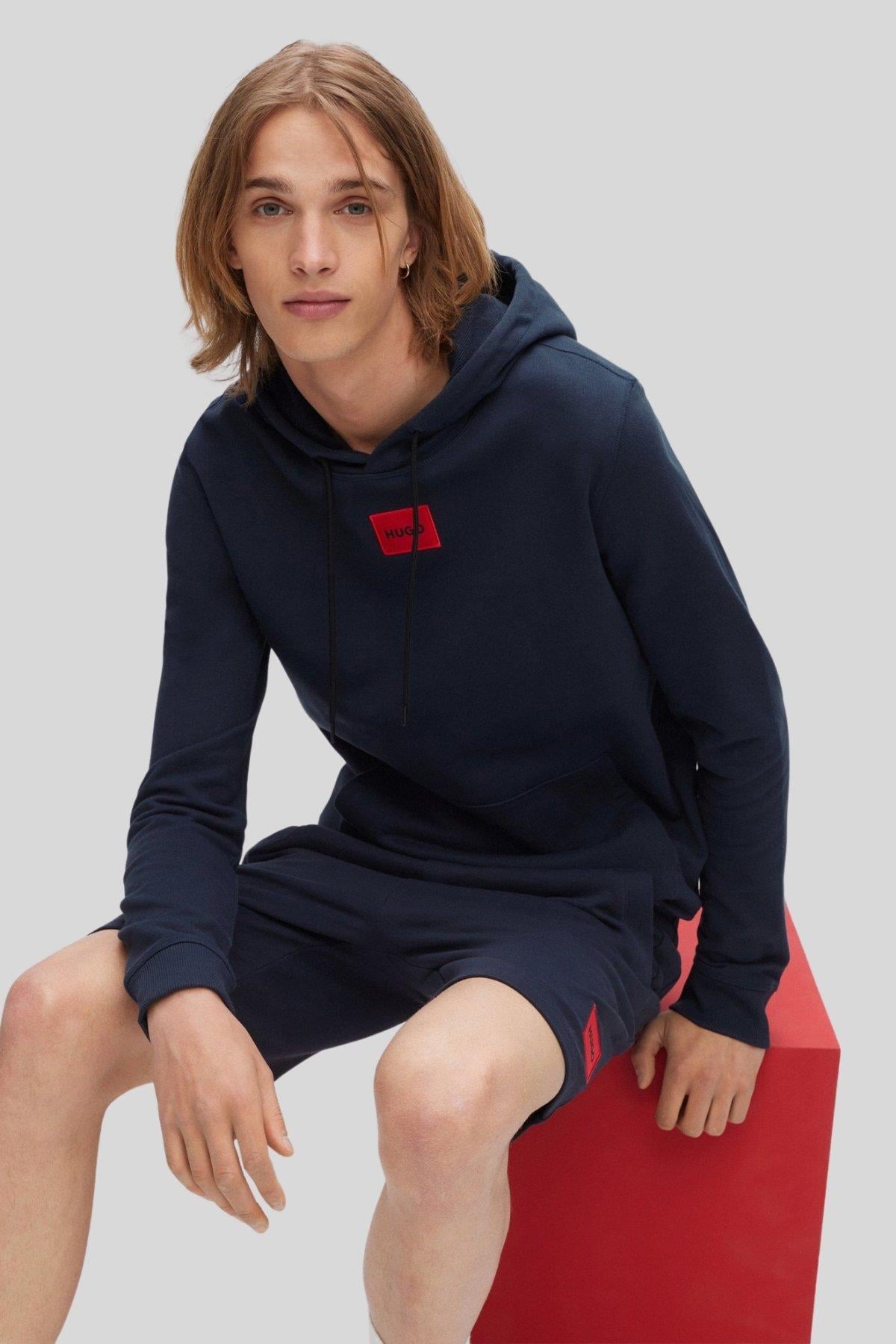Hugo Boss Pamuklu Kapşonlu Erkek Sweatshirt Lacivert
