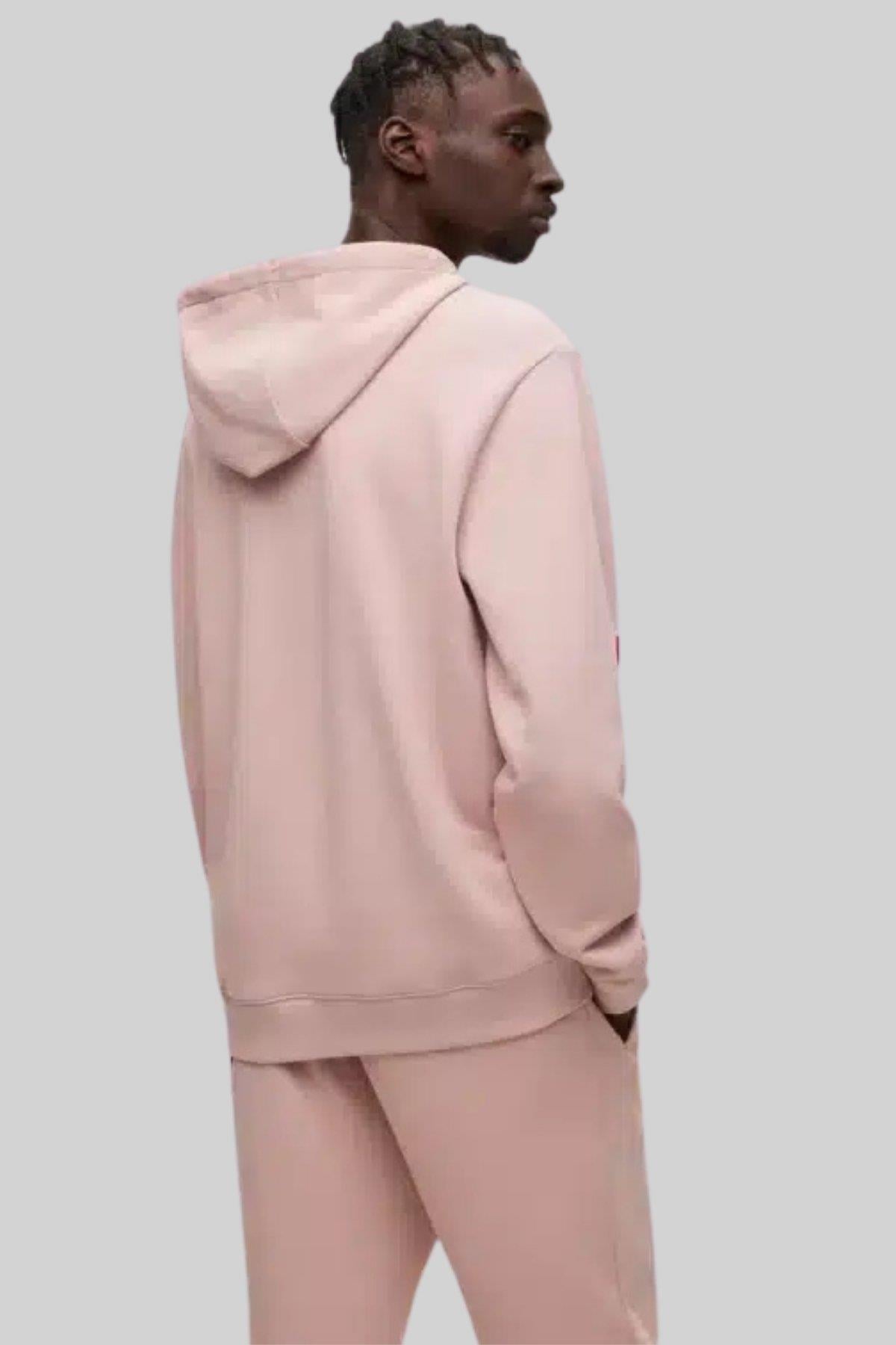 Hugo Erkek Regular Fit Logo İşlemeli Kapüşonlu Sweatshirt Pembe