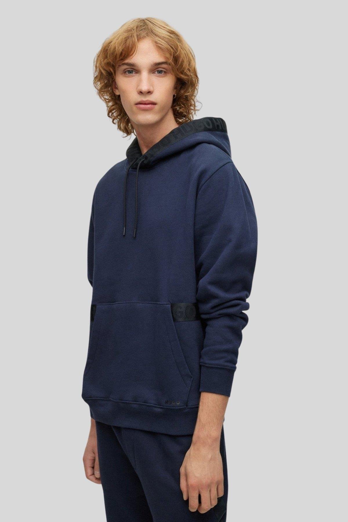 Hugo Regular Fit Kapüşonlu Erkek Sweatshirt Lacivert
