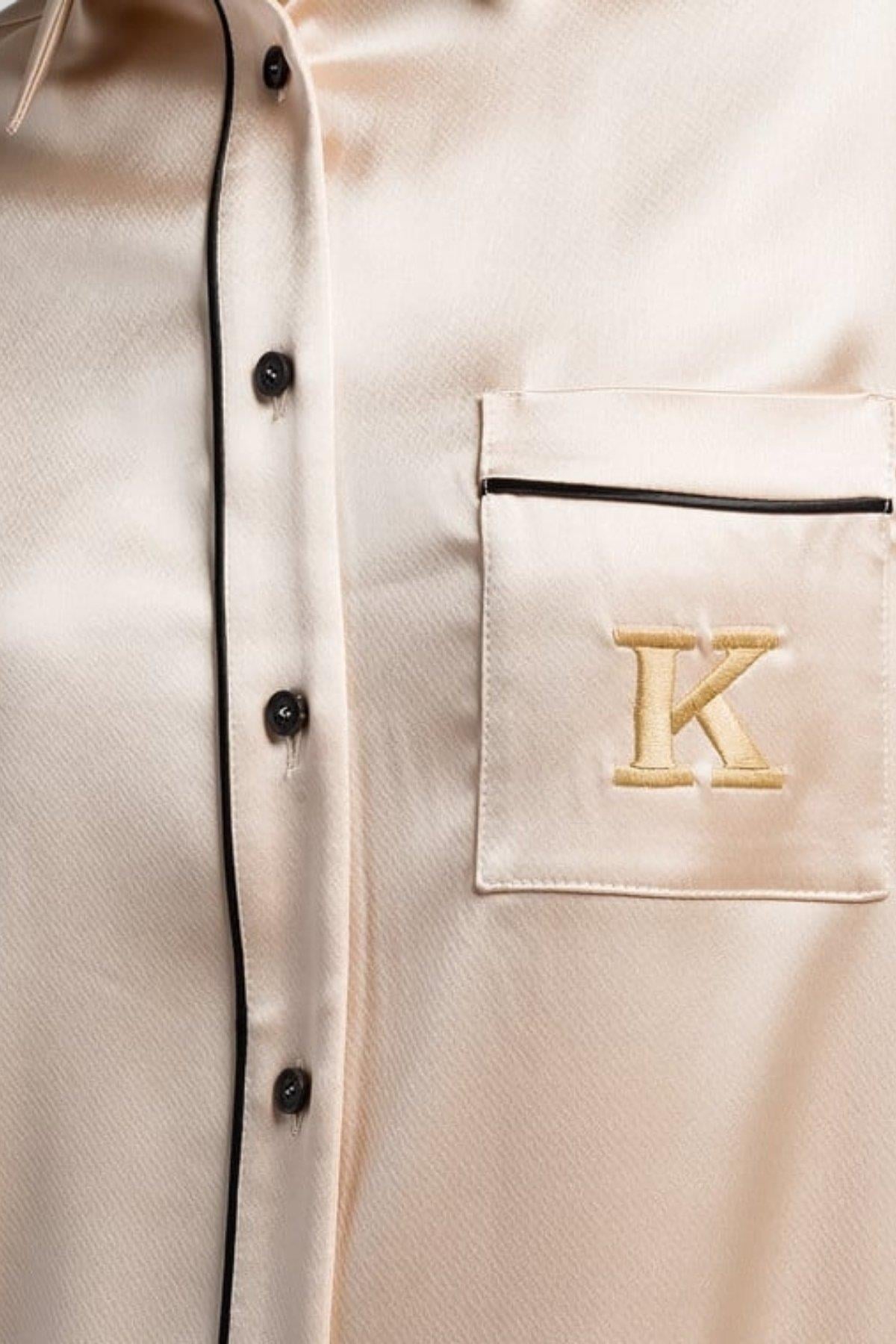 Kiton Monogram Logolu Kadın Gömlek Bej