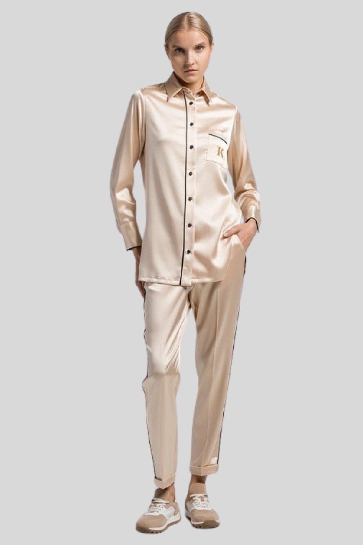 Kiton Monogram Logolu Kadın Gömlek Bej