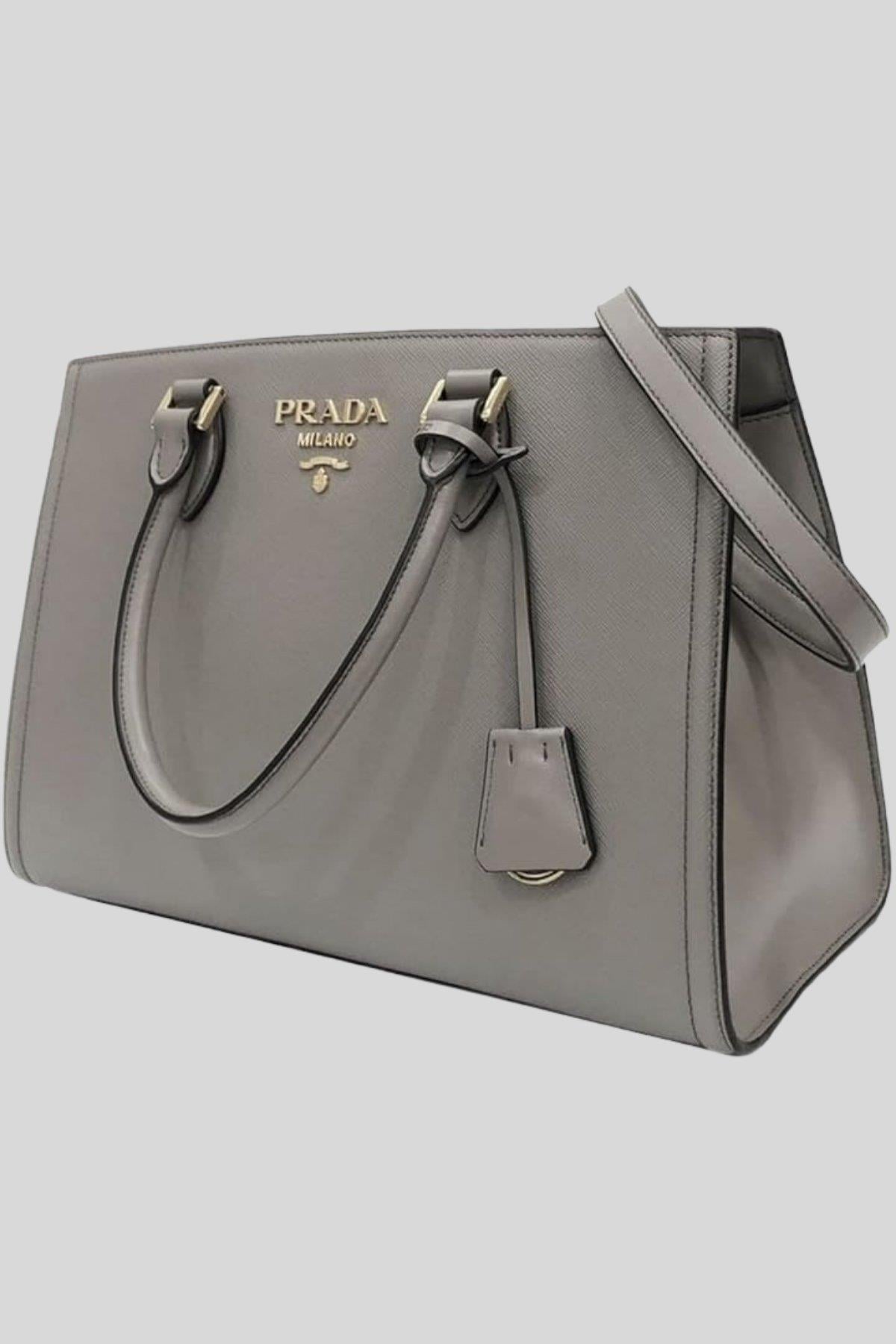Prada Kadın Saffiano Deri Büyük El Çantası Gri