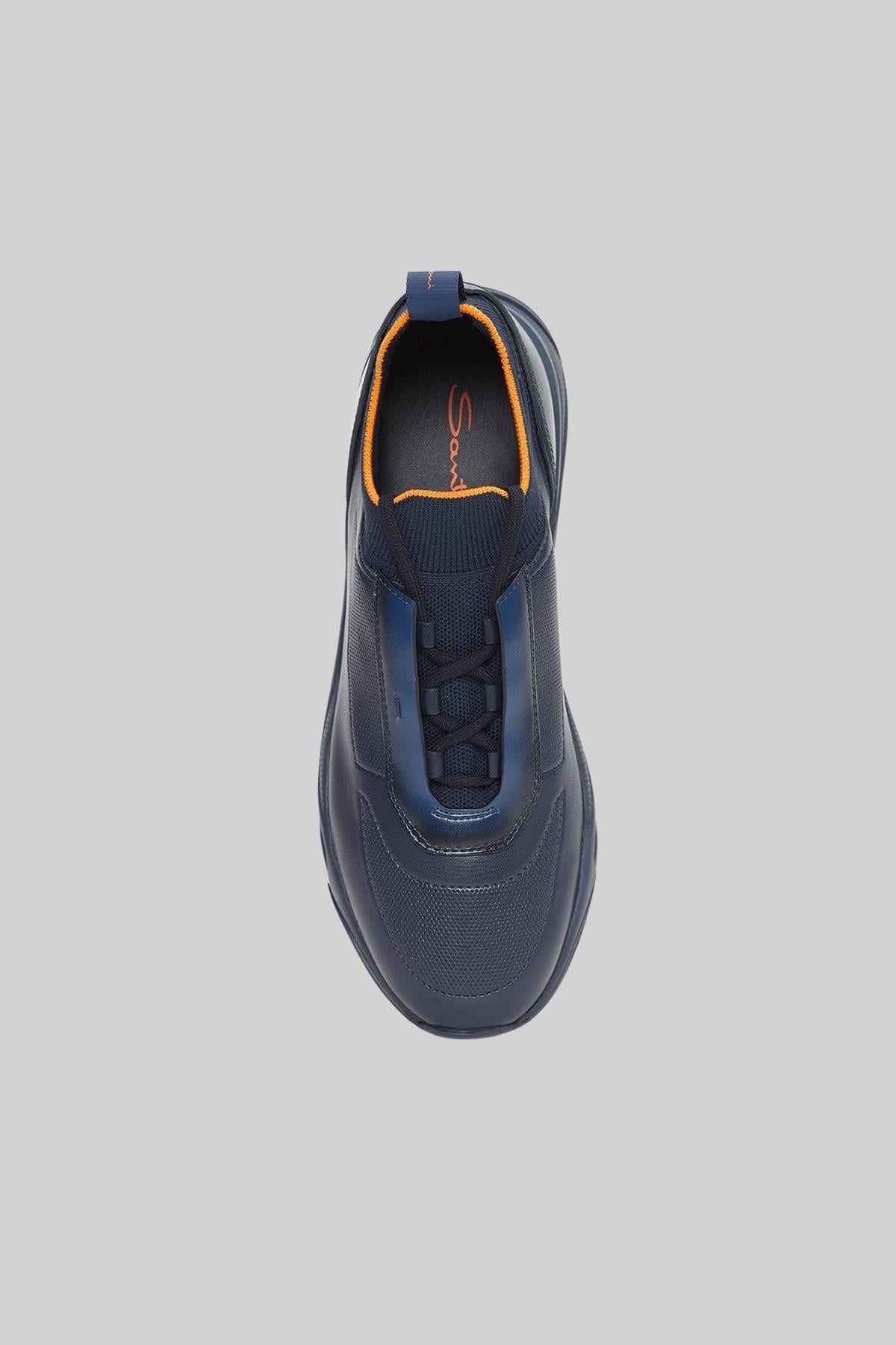 Santoni Deri Erkek Sneaker Mavi