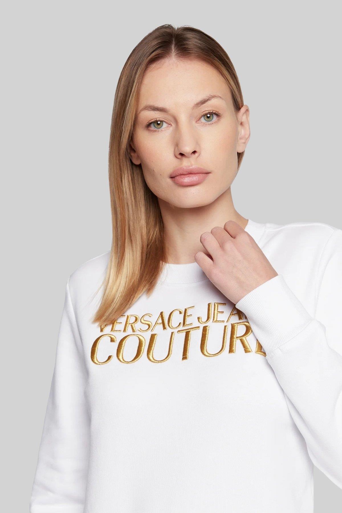 Versace Jeans Couture Kadın Regular Fit Logolu Sweatshirt Beyaz