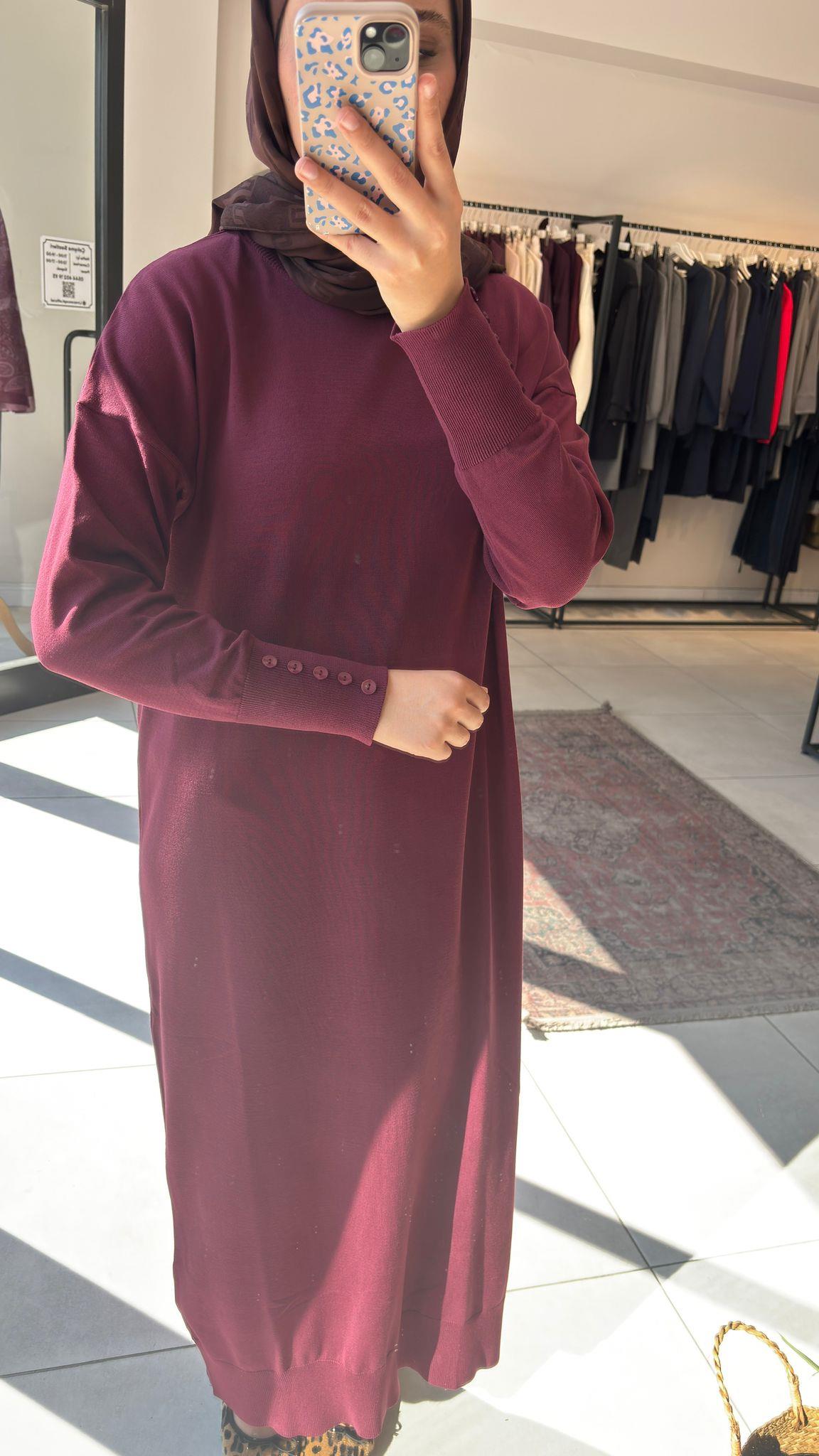 Basic Triko Elbise Bordo