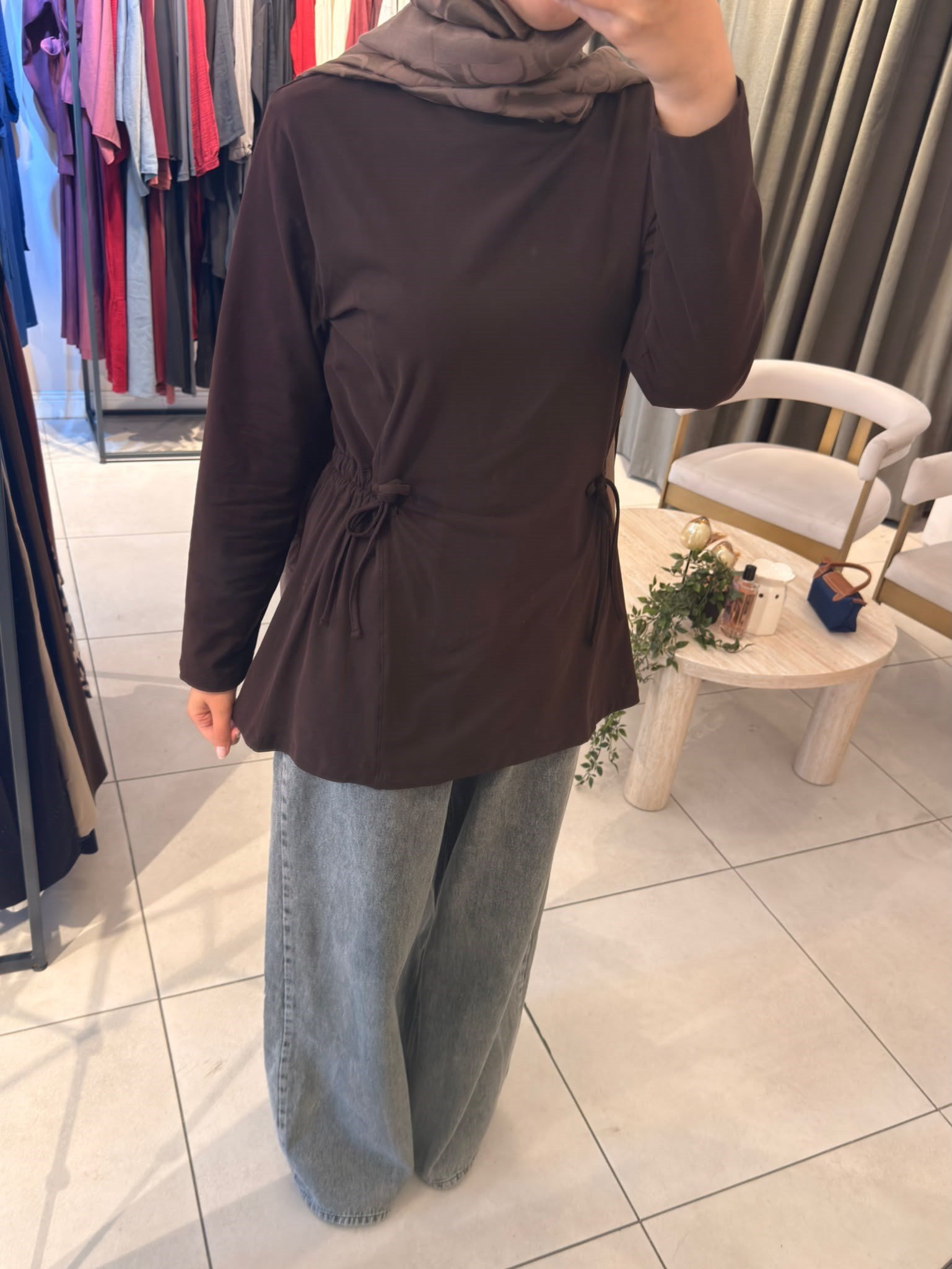 Bel Büzgülü Sweat Kahverengi