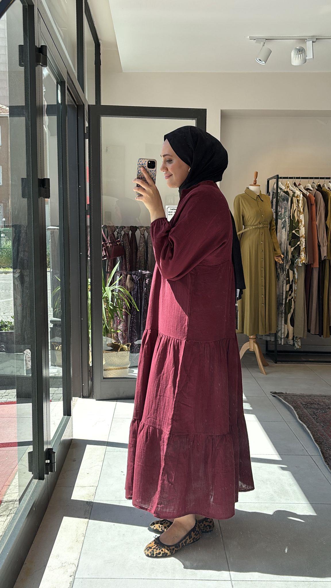 Müslin Elbise Bordo