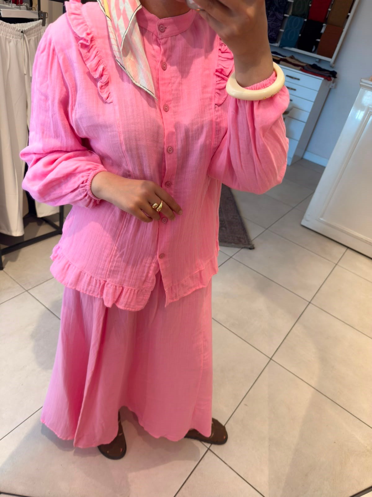 Müslin Etekli Takım Pembe