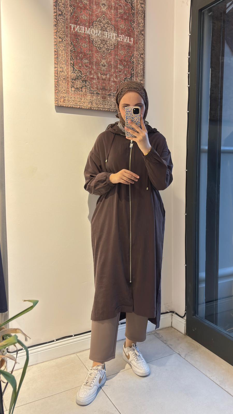 Uzun Fermuarlı Kap Kahverengi