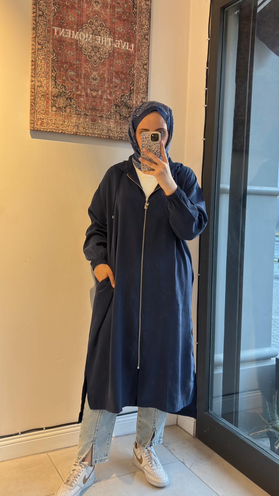 Uzun Fermuarlı Kap Lacivert