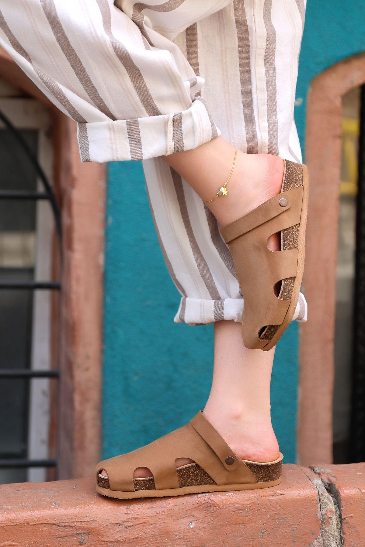 CENOVA HAKİKİ DERİ MANTAR TABAN UNISEX SANDALET