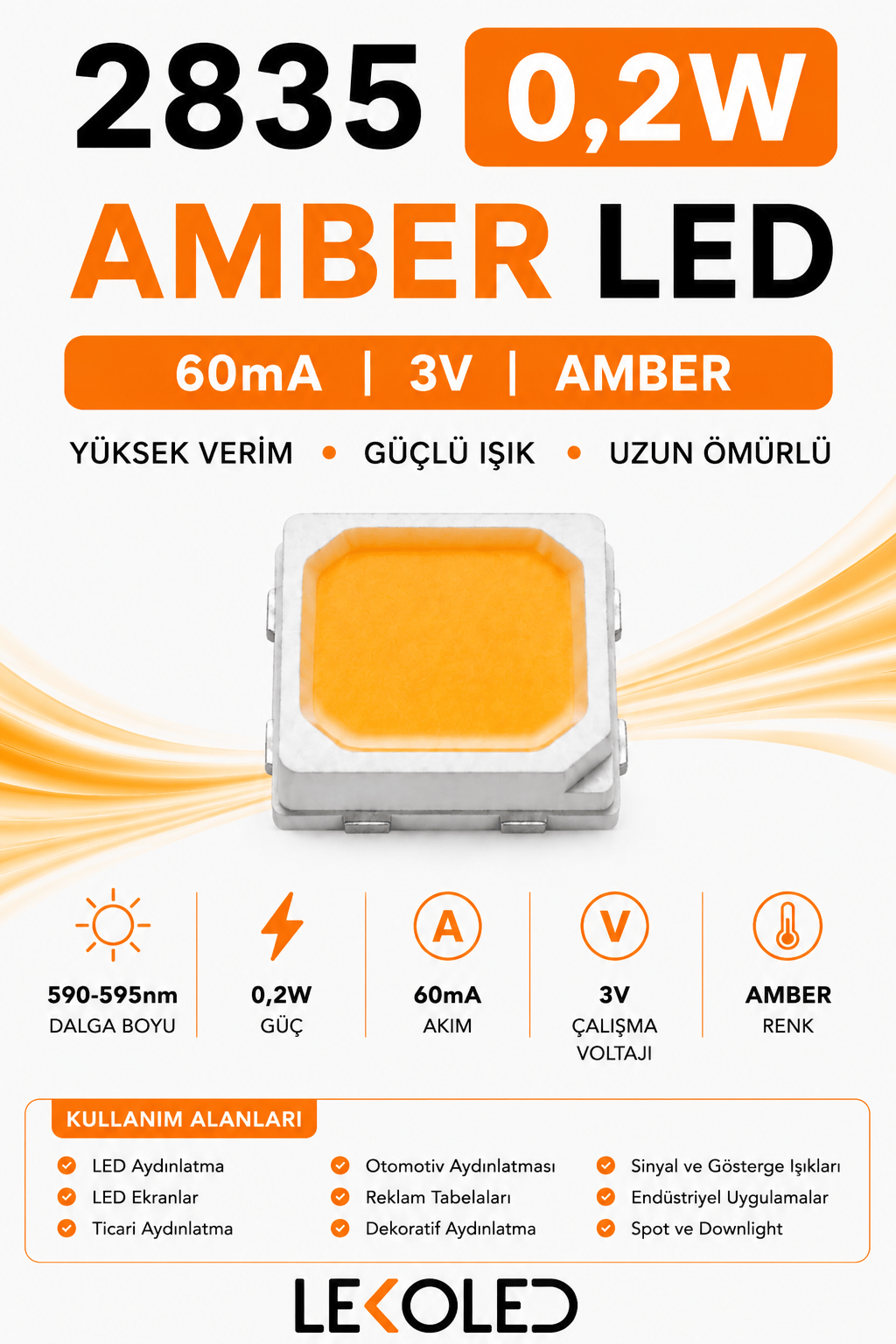 2835 0,2W AMBER 60mA 3V SMD LED 