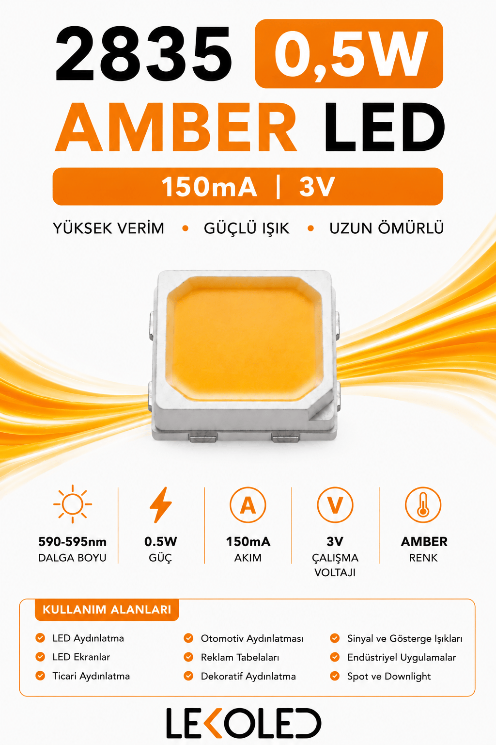2835 0,5W AMBER 150mA 3V SMD LED 
