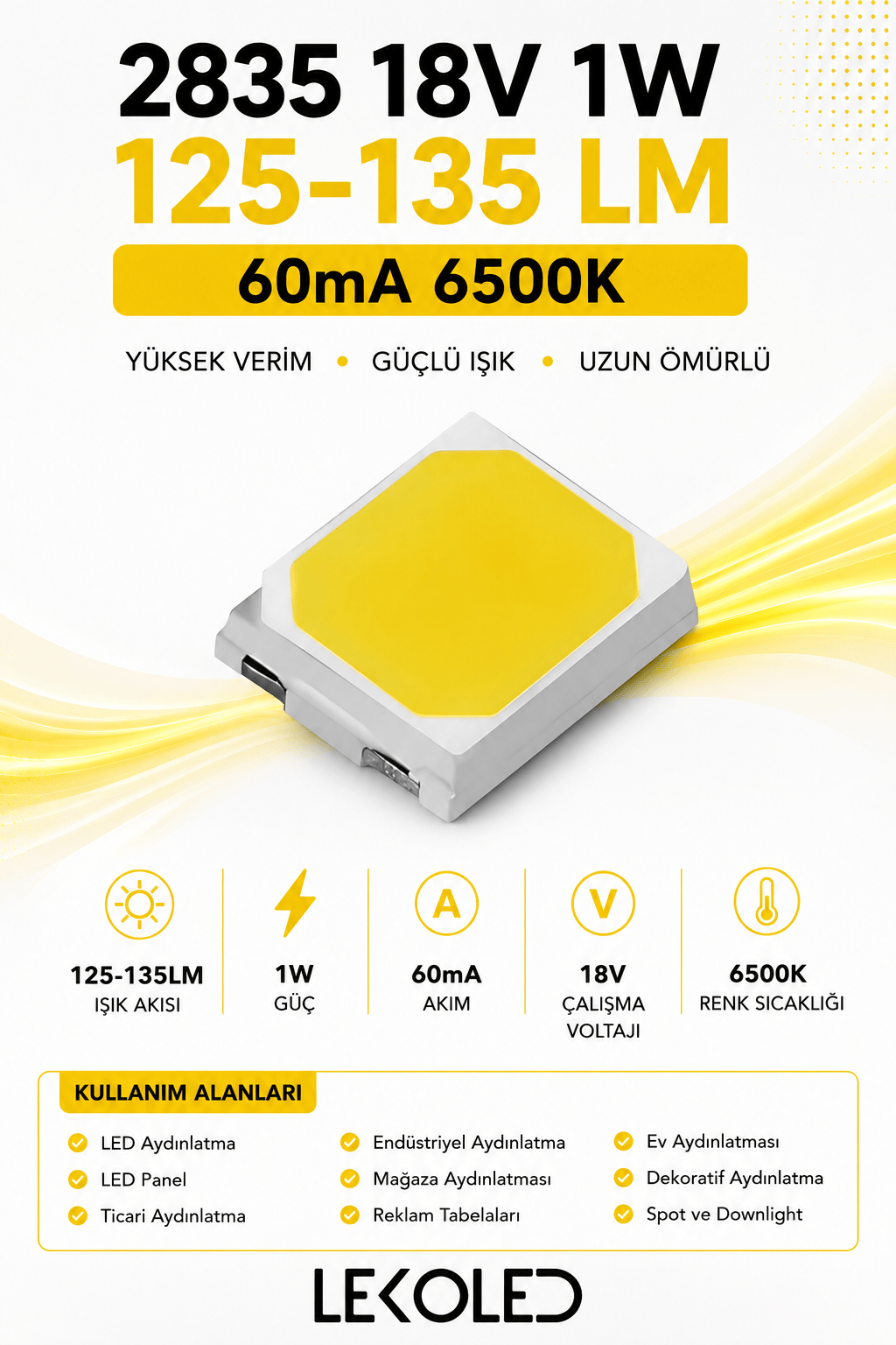 2835 18V 1W 125-135 LM 60mA 6500K