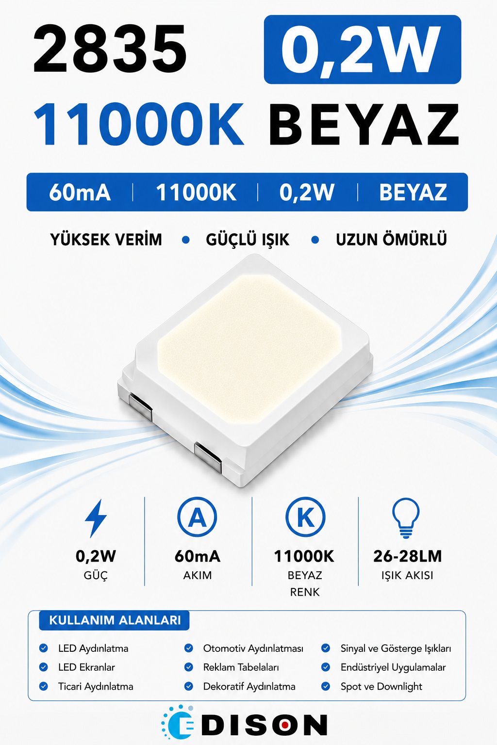 2835 60mA 11000K BEYAZ 0.2W SMD LED