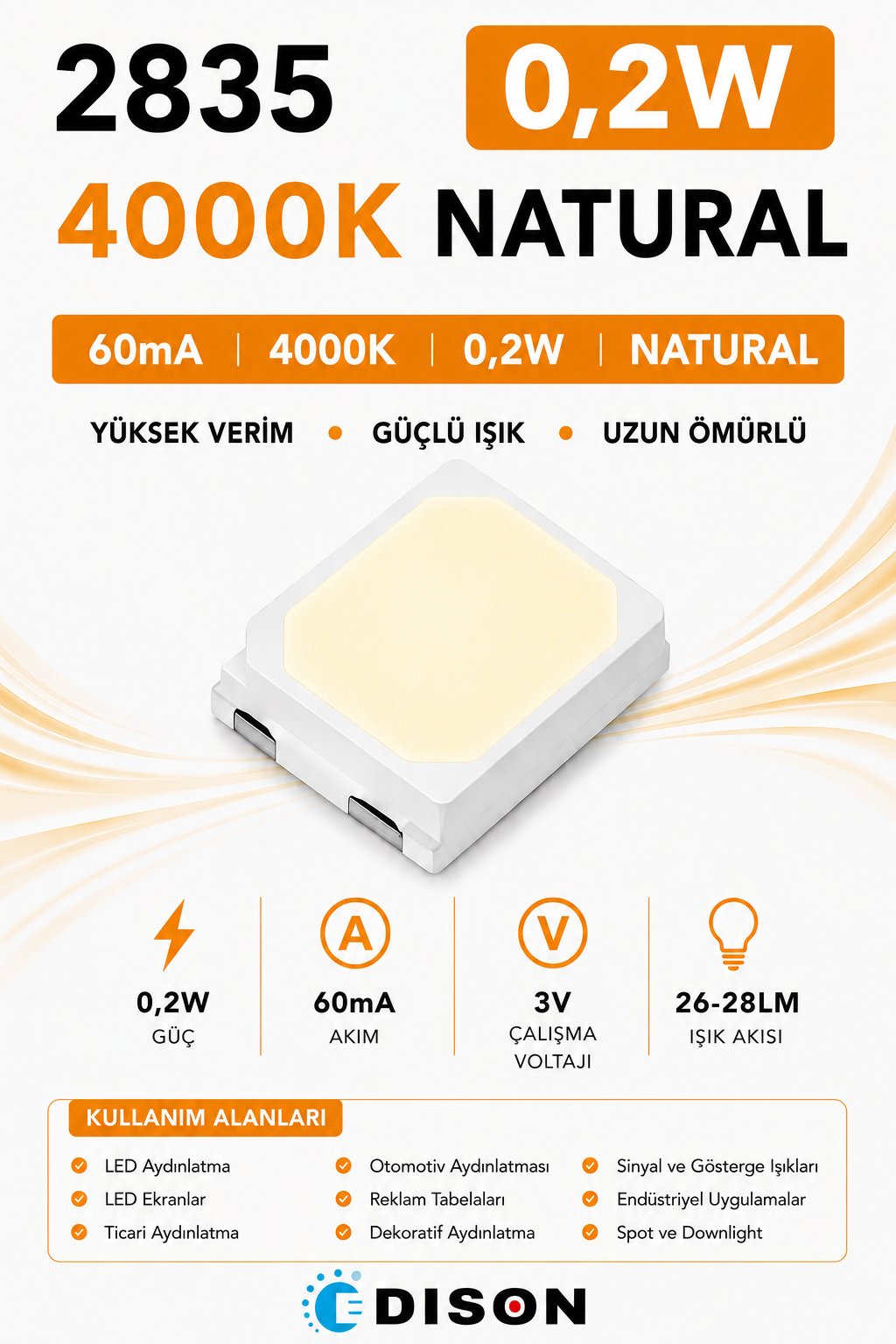 2835 60mA 4000K NATURAL 0.2W SMD LED